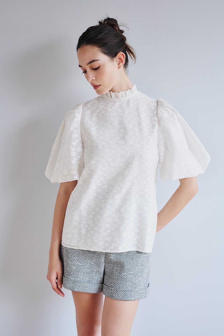 【アミカ/AMICA】のシアークチュールトップ 人気、トレンドファッション・服の通販 founy(ファニー) 　ファッション　Fashion　レディースファッション　Fashion for Women　トップス・カットソー　Cut & Sew Tops　シャツ・ブラウス・オフィスカジュアル　Elegant Blouses & Button-Ups　シアー　Sheer, See-Through　ショート　Short, Short Length　ジャカード／ジャガード　Jacquard, Woven Pattern　スリーブ　Sleeve, Long Sleeve / Short Sleeve　フリル　Frill, Ruffle　人気　Popular, Best Seller　無地　Plain, Solid Color　other-7|ID: prp329100004922006 ipo3291000000036930934