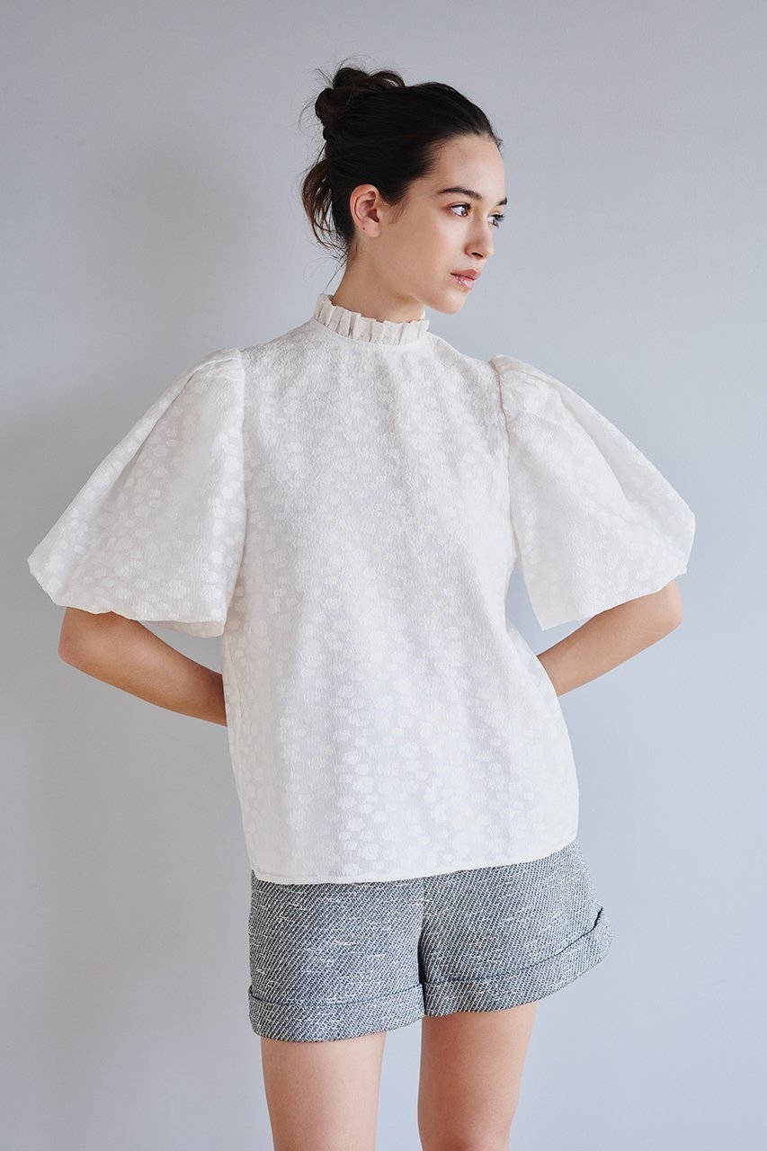 【アミカ/AMICA】のシアークチュールトップ 人気、トレンドファッション・服の通販 founy(ファニー) 　ファッション　Fashion　レディースファッション　Fashion for Women　トップス・カットソー　Cut & Sew Tops　シャツ・ブラウス・オフィスカジュアル　Elegant Blouses & Button-Ups　シアー　Sheer, See-Through　ショート　Short, Short Length　ジャカード／ジャガード　Jacquard, Woven Pattern　スリーブ　Sleeve, Long Sleeve / Short Sleeve　フリル　Frill, Ruffle　人気　Popular, Best Seller　無地　Plain, Solid Color　other-8|ID: prp329100004922006 ipo3291000000036930936