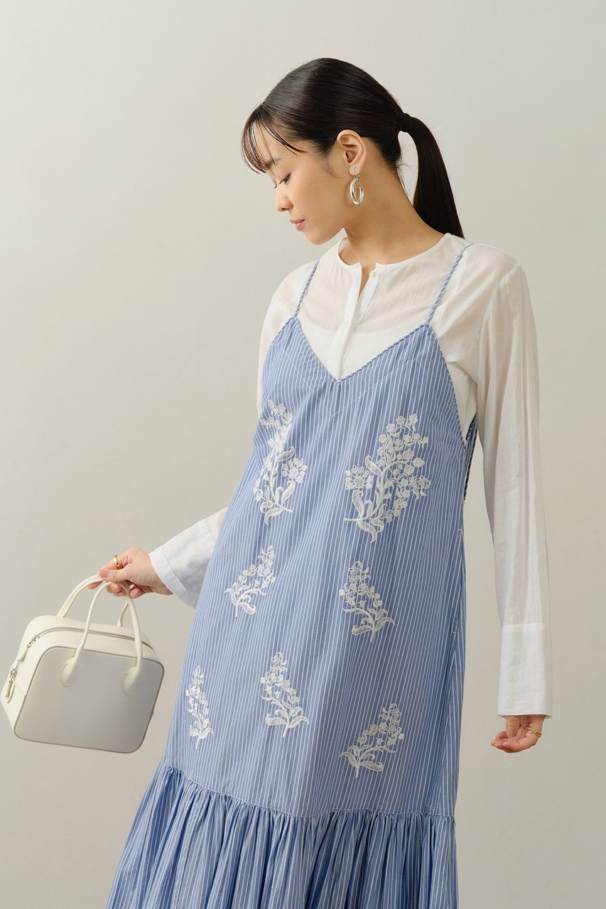 【ヌキテパ/NE QUITTEZ PAS】のCotton Poplin Mimosa エンブロイダリー キャミ ドレス 人気、トレンドファッション・服の通販 founy(ファニー) 　ファッション　Fashion　レディースファッション　Fashion for Women　ワンピース　Dresses　フォーマル・パーティードレス・結婚式用ドレス　Elegant & Casual Dresses　チュニック　Tunic Tops & Dresses　インナー　Innerwear　エンブロイダリー　Embroidery Design　キャミ　Camisole, Cami Top　ギャザー　Gathered, Ruffled　シルバー　Silver, Metallic Silver　タンク　Tank Top, Sleeveless Top　チャーム　Charm, Pendant　チュニック　Tunic, Long Top　ドレス　Dress, One-Piece　フェミニン　Feminine, Girly　フロント　Front, Front Design　ロング　Long, Long-Length　夏　Summer　other-7|ID: prp329100004922070 ipo3291000000036931623