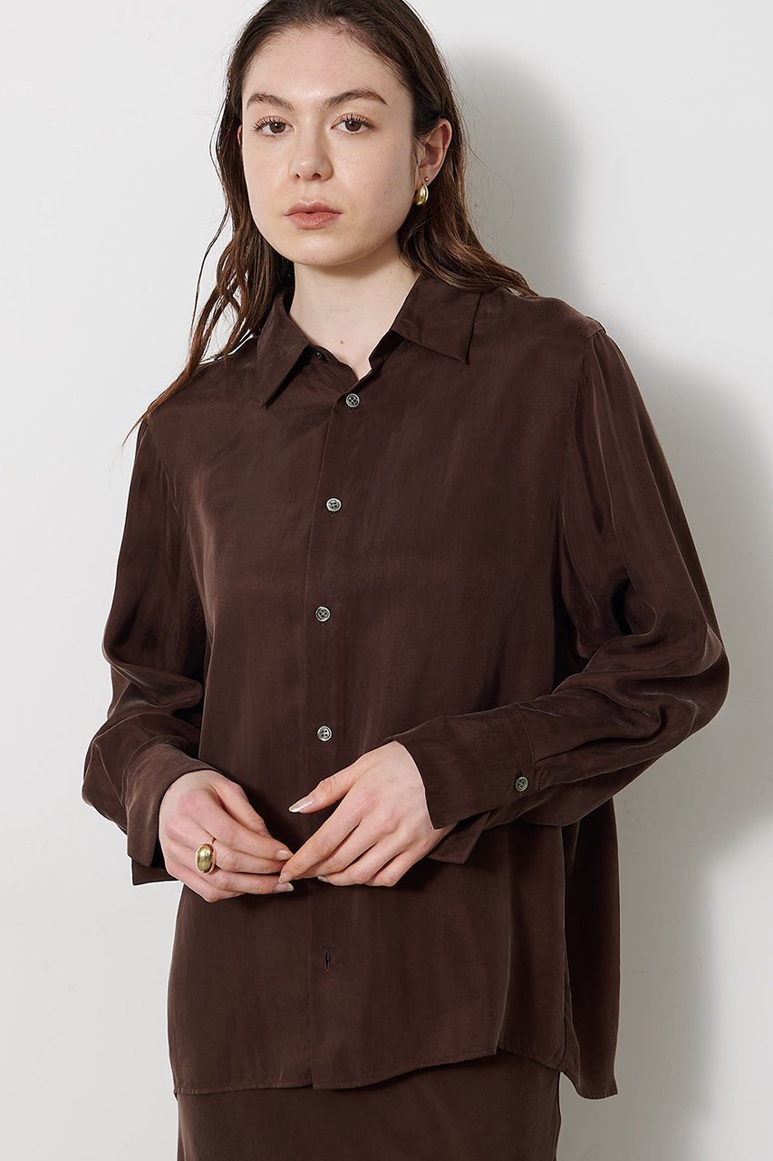 【ウィムガゼット/Whim Gazette】のキュプラフィブリルシャツ インテリア・キッズ・メンズ・レディースファッション・服の通販 founy(ファニー) 　ファッション　Fashion　レディースファッション　Fashion for Women　トップス・カットソー　Cut & Sew Tops　シャツ・ブラウス・オフィスカジュアル　Elegant Blouses & Button-Ups　おすすめ　Recommended / Our Picks　キュプラ　Cupro, Eco Fabric　スリーブ　Sleeve, Long Sleeve / Short Sleeve　セットアップ　Set-Up, Coordinated Outfit　ツイル　Twist, Twisted Detail　ロング　Long, Long-Length　エレガント 上品　Elegant　再入荷　Restock / Back in Stock　ブラウン|ID: prp329100004922078 ipo3291000000036931715