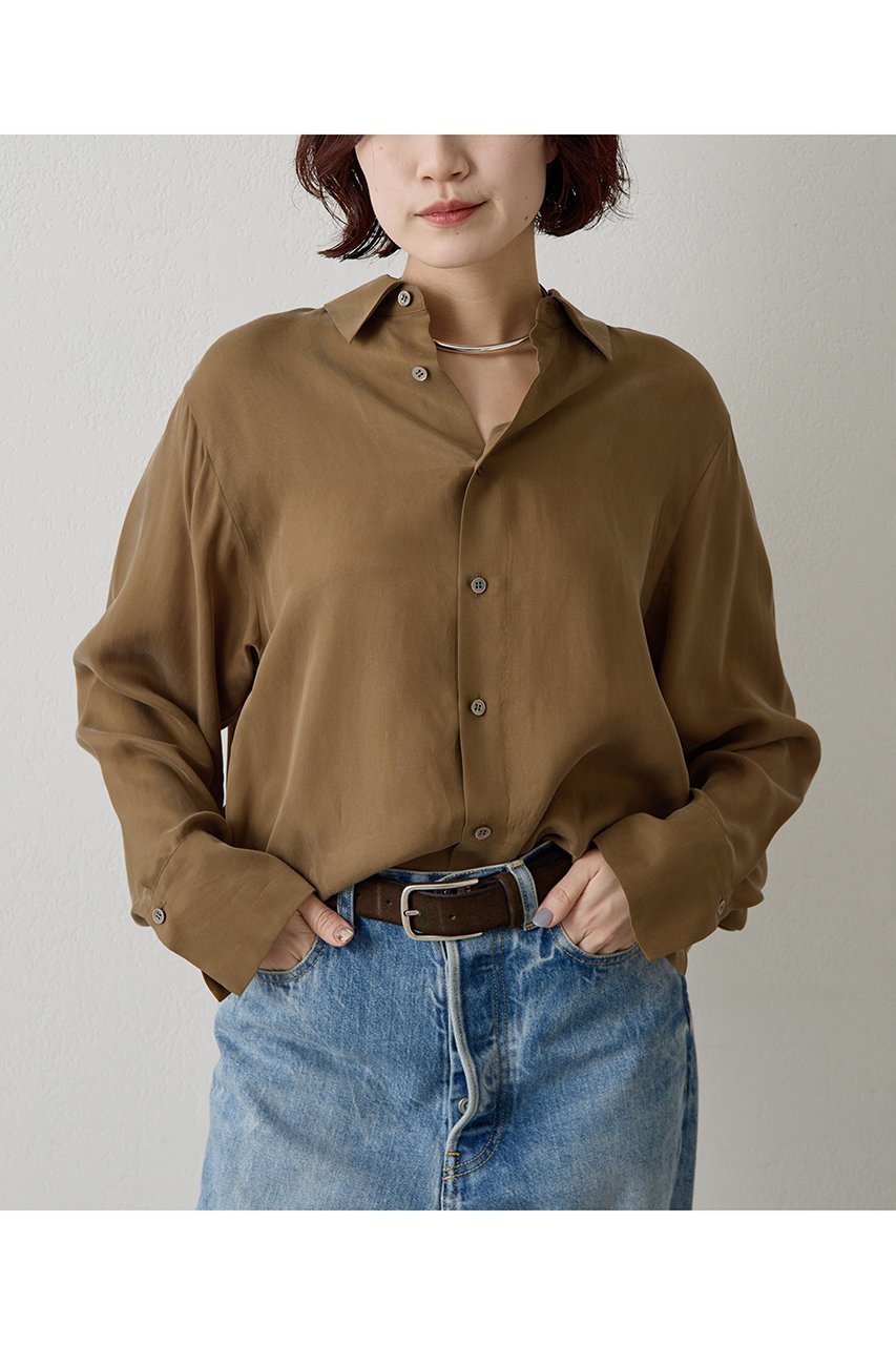 【ウィムガゼット/Whim Gazette】のキュプラフィブリルシャツ インテリア・キッズ・メンズ・レディースファッション・服の通販 founy(ファニー) 　ファッション　Fashion　レディースファッション　Fashion for Women　トップス・カットソー　Cut & Sew Tops　シャツ・ブラウス・オフィスカジュアル　Elegant Blouses & Button-Ups　おすすめ　Recommended / Our Picks　キュプラ　Cupro, Eco Fabric　スリーブ　Sleeve, Long Sleeve / Short Sleeve　セットアップ　Set-Up, Coordinated Outfit　ツイル　Twist, Twisted Detail　ロング　Long, Long-Length　エレガント 上品　Elegant　再入荷　Restock / Back in Stock　ベージュ|ID: prp329100004922078 ipo3291000000036931719