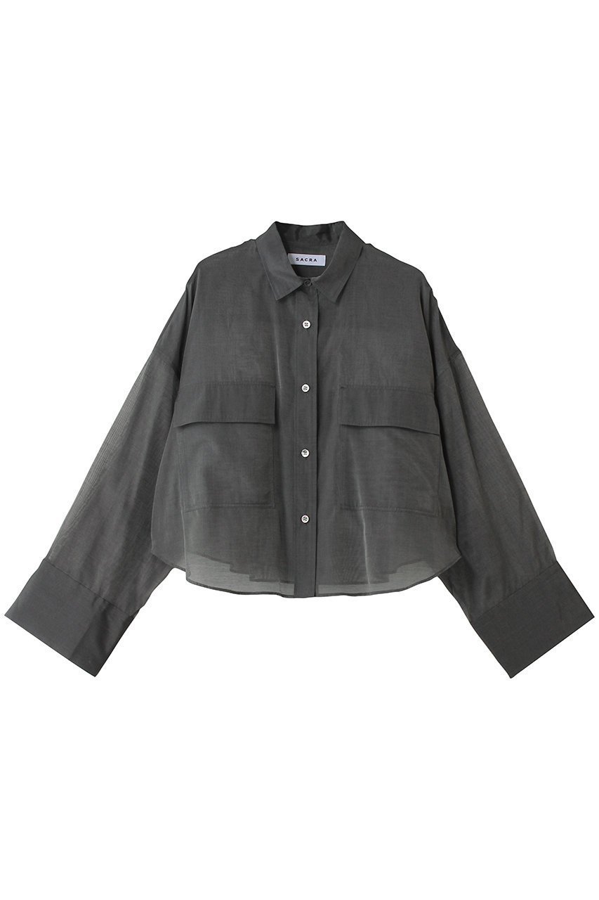 【サクラ/SACRA】のプレミアムシルクコットンシアーシャツ インテリア・キッズ・メンズ・レディースファッション・服の通販 founy(ファニー) 　ファッション　Fashion　レディースファッション　Fashion for Women　トップス・カットソー　Cut & Sew Tops　シャツ・ブラウス・オフィスカジュアル　Elegant Blouses & Button-Ups　イタリア　Italy　クロップド　Cropped, Short Length　シアー　Sheer, See-Through　シルク　Silk, 100% Silk　スリーブ　Sleeve, Long Sleeve / Short Sleeve　バランス　Balance, Style Balance　ポケット　Pocket, Pocket Detail　リュクス　Luxury, Elegant, High-End, Chic　ロング　Long, Long-Length　ワイド　Wide, Wide Fit　エレガント 上品　Elegant　チャコール|ID: prp329100004922081 ipo3291000000036931769