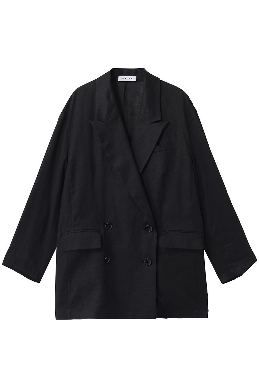 【サクラ/SACRA】のゼファーリネンジャケット インテリア・キッズ・メンズ・レディースファッション・服の通販 founy(ファニー) 　ファッション　Fashion　レディースファッション　Fashion for Women　アウター　Coat / Outerwear Collection　レディースジャケット・軽アウター　Jackets　ジャケット　Jacket, Outerwear　フレンチ　French, French Style　マニッシュ　Mannish, Boyish　リネン　Linen, Linen Fabric　リュクス　Luxury, Elegant, High-End, Chic　エレガント 上品　Elegant　ブラック|ID: prp329100004922098 ipo3291000000036931907