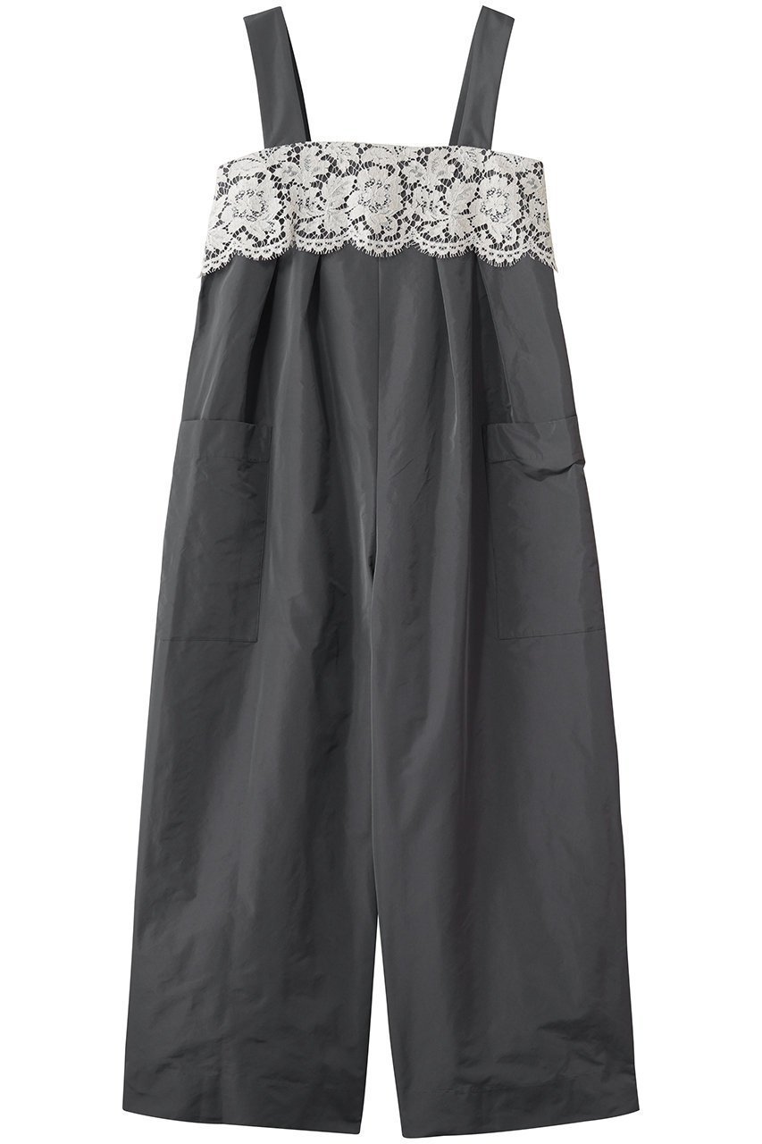 【エブール/ebure】のシルキータフタ フレンチレースサロペット インテリア・キッズ・メンズ・レディースファッション・服の通販 founy(ファニー) 　ファッション　Fashion　レディースファッション　Fashion for Women　パンツ　Pants & Trousers　カットソー　Cut and Sewn Top　サロペット　Overalls, Salopette　タフタ　Taffeta, Structured Fabric　フォルム　Silhouette, Form　フランス　France, French　ポケット　Pocket, Pocket Detail　レース　Lace, Lace Fabric　新作・新入荷　New Arrivals / New In　グレー|ID: prp329100004922123 ipo3291000000036932166