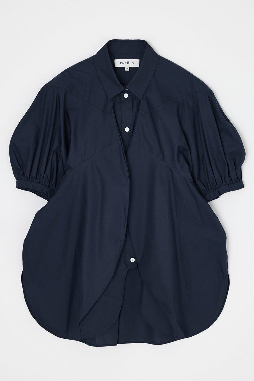 【エンフォルド/ENFOLD】のPUFF SHIRT インテリア・キッズ・メンズ・レディースファッション・服の通販 founy(ファニー) 　ファッション　Fashion　レディースファッション　Fashion for Women　トップス・カットソー　Cut & Sew Tops　シャツ・ブラウス・オフィスカジュアル　Elegant Blouses & Button-Ups　ショート　Short, Short Length　スリーブ　Sleeve, Long Sleeve / Short Sleeve　センター　Center, Center Line　バランス　Balance, Style Balance　フロント　Front, Front Design　ブロード　Broadcloth, Fine Cotton　再入荷　Restock / Back in Stock　ダークネイビー|ID: prp329100004922197 ipo3291000000036932835