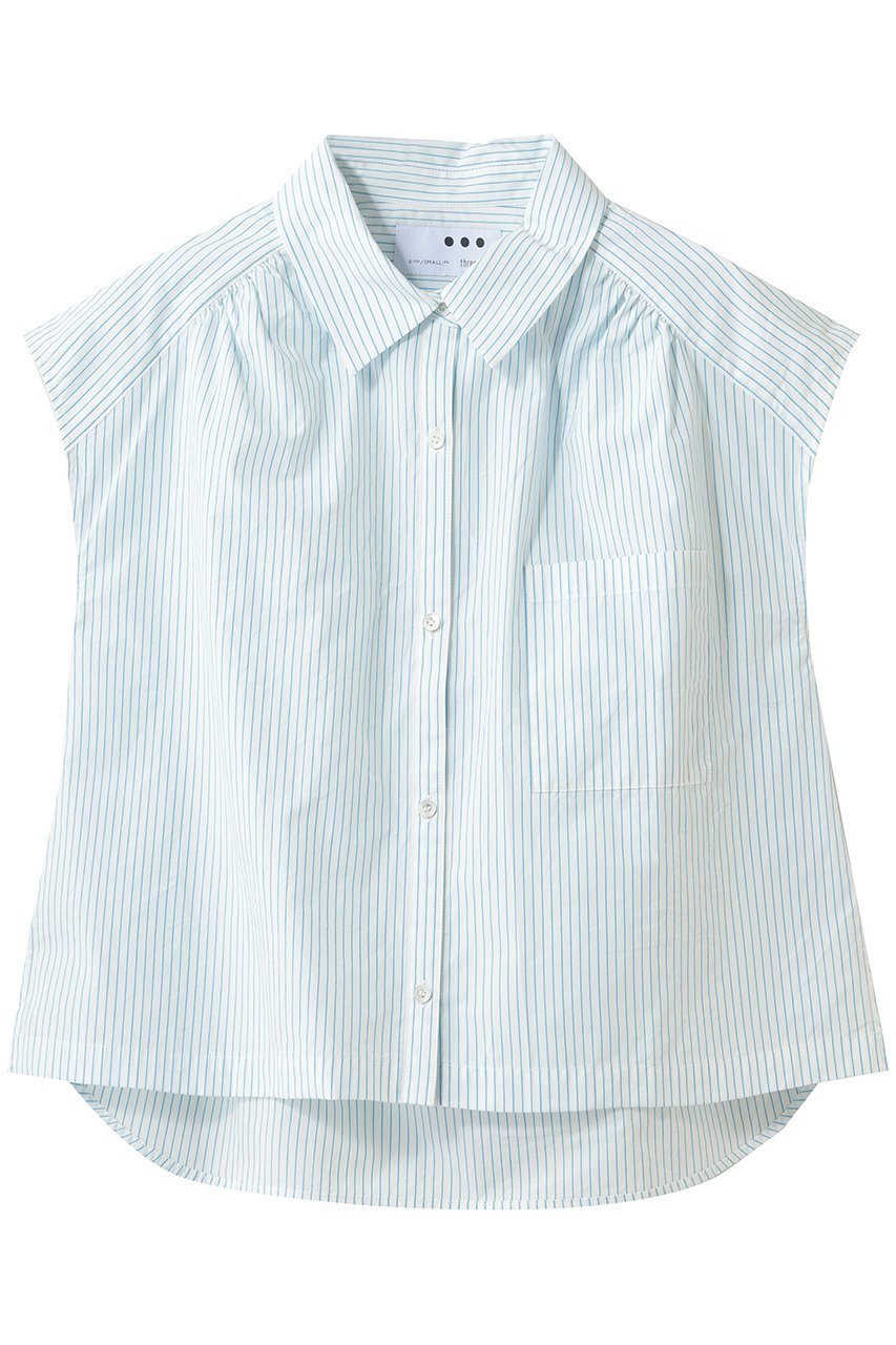 【スリー ドッツ/three dots】のミニストライプ フレンチシャツ インテリア・キッズ・メンズ・レディースファッション・服の通販 founy(ファニー) 　ファッション　Fashion　レディースファッション　Fashion for Women　トップス・カットソー　Cut & Sew Tops　シャツ・ブラウス・オフィスカジュアル　Elegant Blouses & Button-Ups　ショート　Short, Short Length　ストライプ　Stripe, Striped Pattern　スラックス　Slacks, Dress Pants　スリーブ　Sleeve, Long Sleeve / Short Sleeve　デニム　Denim, Jeans Material　フレンチ　French, French Style　ボックス　Boxy, Box Shape　新作・新入荷　New Arrivals / New In　ブルー|ID: prp329100004922204 ipo3291000000036932870