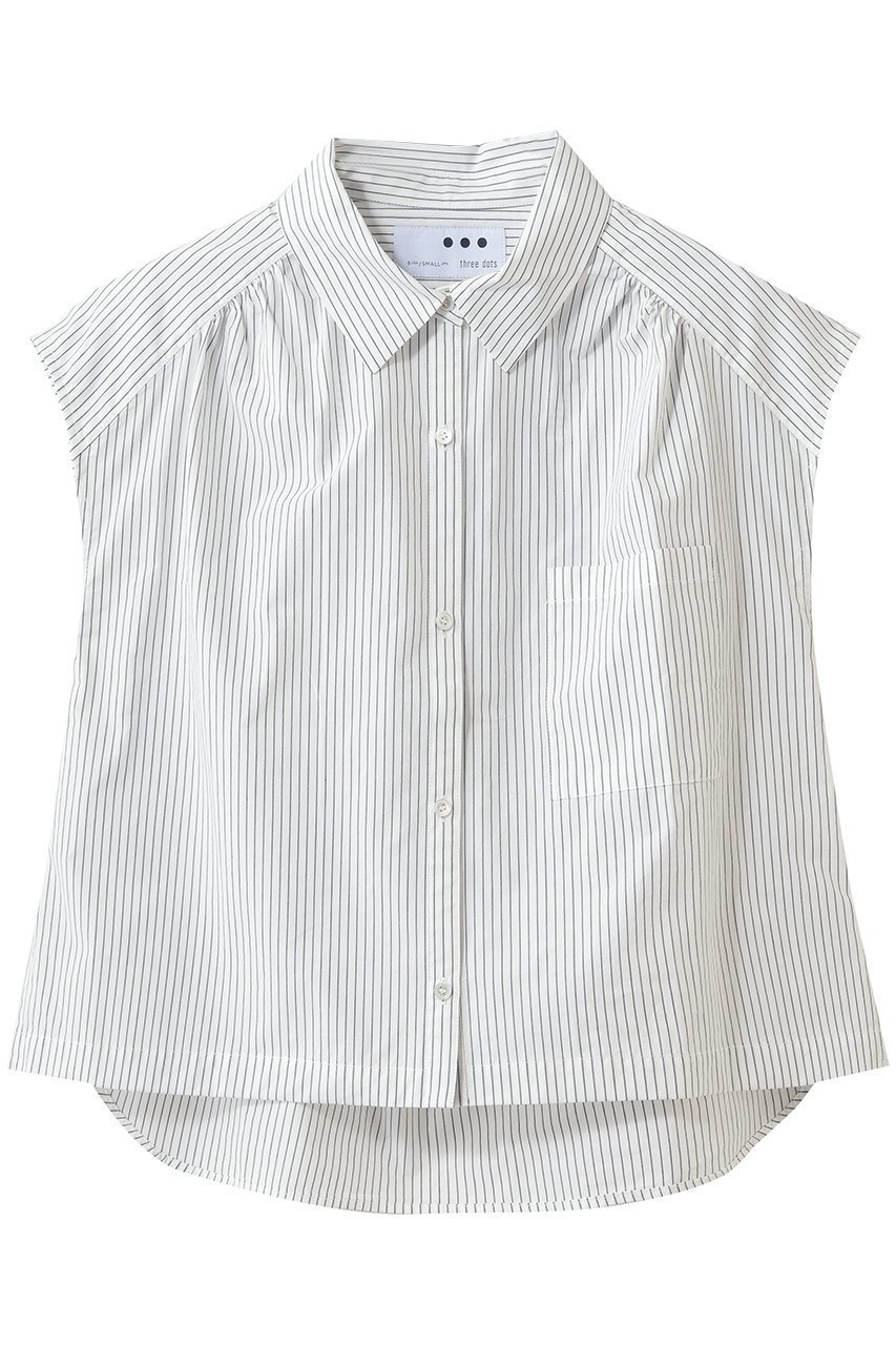 【スリー ドッツ/three dots】のミニストライプ フレンチシャツ インテリア・キッズ・メンズ・レディースファッション・服の通販 founy(ファニー) 　ファッション　Fashion　レディースファッション　Fashion for Women　トップス・カットソー　Cut & Sew Tops　シャツ・ブラウス・オフィスカジュアル　Elegant Blouses & Button-Ups　ショート　Short, Short Length　ストライプ　Stripe, Striped Pattern　スラックス　Slacks, Dress Pants　スリーブ　Sleeve, Long Sleeve / Short Sleeve　デニム　Denim, Jeans Material　フレンチ　French, French Style　ボックス　Boxy, Box Shape　新作・新入荷　New Arrivals / New In　ネイビー|ID: prp329100004922204 ipo3291000000036932872