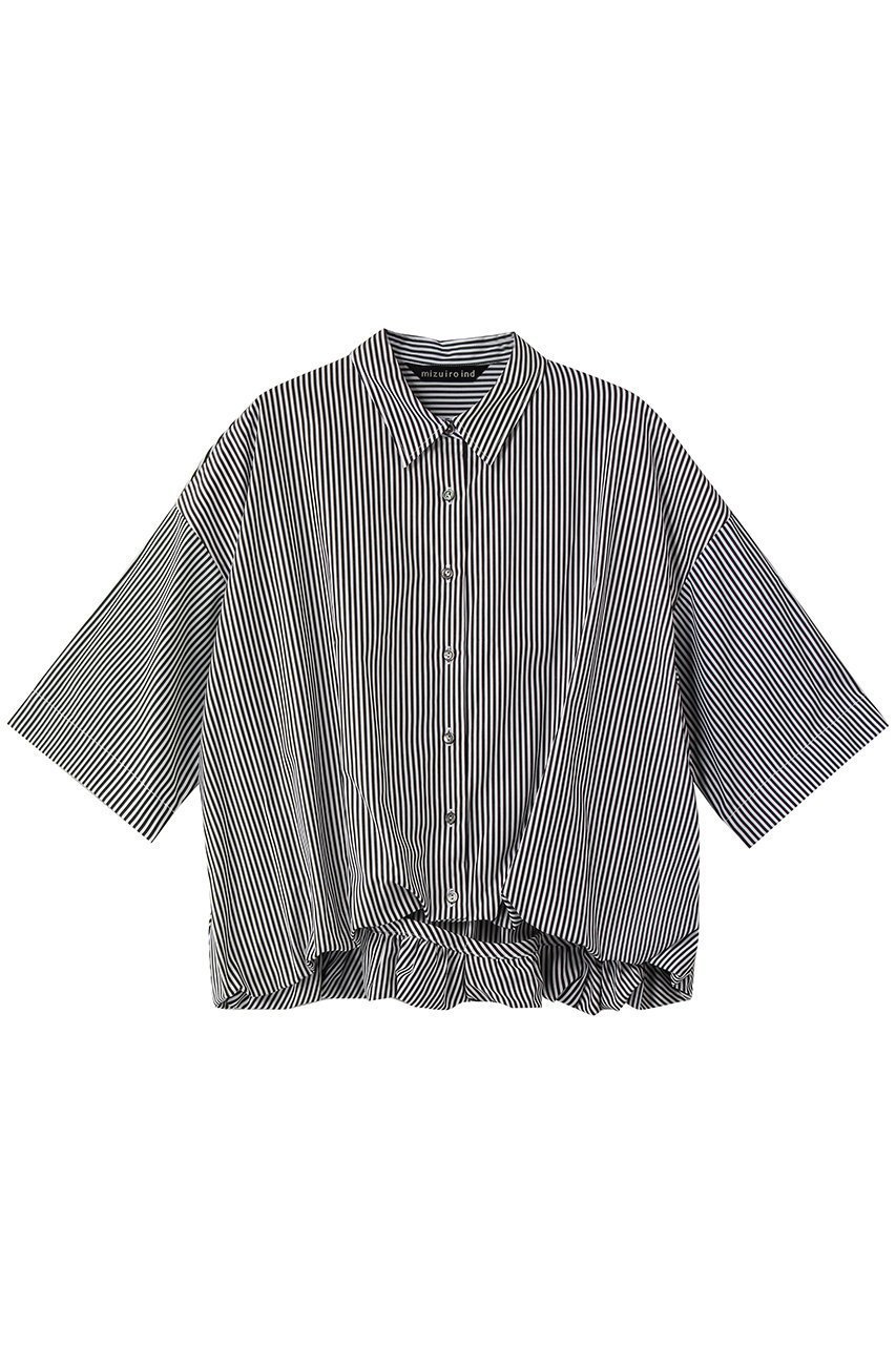 【ミズイロ インド/mizuiro ind】のstripe half slv ballon shirt シャツ インテリア・キッズ・メンズ・レディースファッション・服の通販 founy(ファニー) 　ファッション　Fashion　レディースファッション　Fashion for Women　トップス・カットソー　Cut & Sew Tops　シャツ・ブラウス・オフィスカジュアル　Elegant Blouses & Button-Ups　ショート　Short, Short Length　スリーブ　Sleeve, Long Sleeve / Short Sleeve　トレンド　Trend, Trending Now　バルーン　Balloon, Balloon Silhouette　フロント　Front, Front Design　夏　Summer　新作・新入荷　New Arrivals / New In　春　Spring　S/S・春夏　SS, Spring/Summer, Warm Season　black|ID: prp329100004922206 ipo3291000000036932886