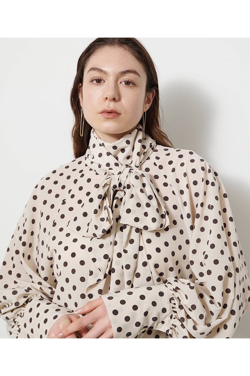 【ウィムガゼット/Whim Gazette】のドットボウタイブラウス 人気、トレンドファッション・服の通販 founy(ファニー) 　ファッション　Fashion　レディースファッション　Fashion for Women　トップス・カットソー　Cut & Sew Tops　シャツ・ブラウス・オフィスカジュアル　Elegant Blouses & Button-Ups　クラシカル　Classical, Vintage-Inspired　スリーブ　Sleeve, Long Sleeve / Short Sleeve　ドット　Polka Dot, Dot Pattern　ドレープ　Drape, Draping Fabric　パウダー　Powder, Soft Tone　プリント　Print, Printed Pattern　リラックス　Relax, Relaxed Fit　ロング　Long, Long-Length　ワイド　Wide, Wide Fit　エレガント 上品　Elegant　新作・新入荷　New Arrivals / New In　other-6|ID: prp329100004922207 ipo3291000000036932911