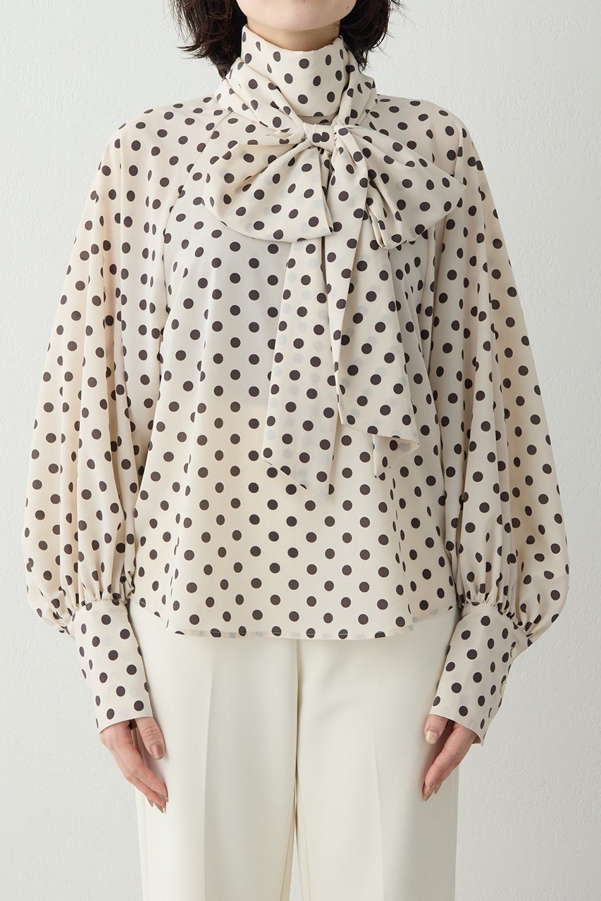 【ウィムガゼット/Whim Gazette】のドットボウタイブラウス 人気、トレンドファッション・服の通販 founy(ファニー) 　ファッション　Fashion　レディースファッション　Fashion for Women　トップス・カットソー　Cut & Sew Tops　シャツ・ブラウス・オフィスカジュアル　Elegant Blouses & Button-Ups　クラシカル　Classical, Vintage-Inspired　スリーブ　Sleeve, Long Sleeve / Short Sleeve　ドット　Polka Dot, Dot Pattern　ドレープ　Drape, Draping Fabric　パウダー　Powder, Soft Tone　プリント　Print, Printed Pattern　リラックス　Relax, Relaxed Fit　ロング　Long, Long-Length　ワイド　Wide, Wide Fit　エレガント 上品　Elegant　新作・新入荷　New Arrivals / New In　other-7|ID: prp329100004922207 ipo3291000000036932913
