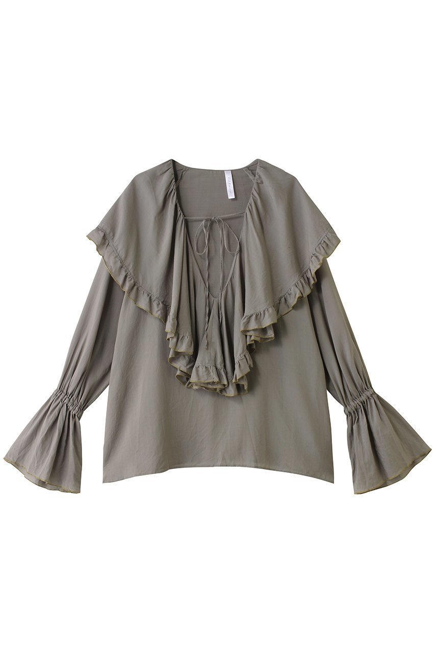 【コルピエロ/Col Pierrot】のフリルカラーブラウス インテリア・キッズ・メンズ・レディースファッション・服の通販 founy(ファニー) 　ファッション　Fashion　レディースファッション　Fashion for Women　トップス・カットソー　Cut & Sew Tops　シャツ・ブラウス・オフィスカジュアル　Elegant Blouses & Button-Ups　とろみ　Fluid, Flowy Fabric　なめらか　Smooth, Silky Texture　イエロー　Yellow　ギャザー　Gathered, Ruffled　スリーブ　Sleeve, Long Sleeve / Short Sleeve　ドレープ　Drape, Draping Fabric　フリル　Frill, Ruffle　ボトム　Bottoms, Lower Wear　ロング　Long, Long-Length　エレガント 上品　Elegant　再入荷　Restock / Back in Stock　グレー|ID: prp329100004922211 ipo3291000000036932970