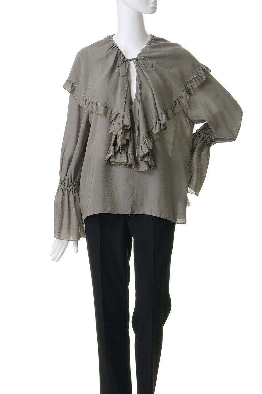 【コルピエロ/Col Pierrot】のフリルカラーブラウス 人気、トレンドファッション・服の通販 founy(ファニー) 　ファッション　Fashion　レディースファッション　Fashion for Women　トップス・カットソー　Cut & Sew Tops　シャツ・ブラウス・オフィスカジュアル　Elegant Blouses & Button-Ups　とろみ　Fluid, Flowy Fabric　なめらか　Smooth, Silky Texture　イエロー　Yellow　ギャザー　Gathered, Ruffled　スリーブ　Sleeve, Long Sleeve / Short Sleeve　ドレープ　Drape, Draping Fabric　フリル　Frill, Ruffle　ボトム　Bottoms, Lower Wear　ロング　Long, Long-Length　エレガント 上品　Elegant　再入荷　Restock / Back in Stock　other-2|ID: prp329100004922211 ipo3291000000036932972