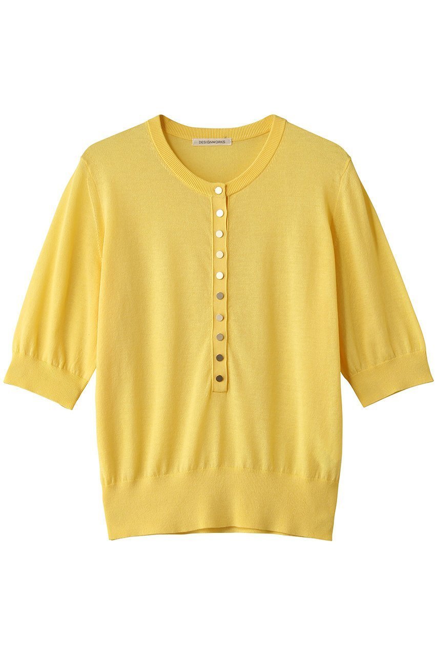 【デザイン ワークス/DESIGN WORKS】のシルク混ベーシックヘンリーネックプルオーバー インテリア・キッズ・メンズ・レディースファッション・服の通販 founy(ファニー) 　ファッション　Fashion　レディースファッション　Fashion for Women　トップス・カットソー　Cut & Sew Tops　ニット　Knit Tops & Sweaters　カジュアルプルオーバー・ニットトップス　Pullovers & Knit Tops / Casual Pullovers　アンサンブル　Ensemble Set　インナー　Innerwear　カーディガン　Cardigan, Knitwear　シルク　Silk, 100% Silk　シンプル　Simple, Minimal　ジャケット　Jacket, Outerwear　ブルゾン　Blouson, Bomber Jacket　ベーシック　Basic, Essential　夏　Summer　新作・新入荷　New Arrivals / New In　春　Spring　イエロー|ID: prp329100004922224 ipo3291000000036933061