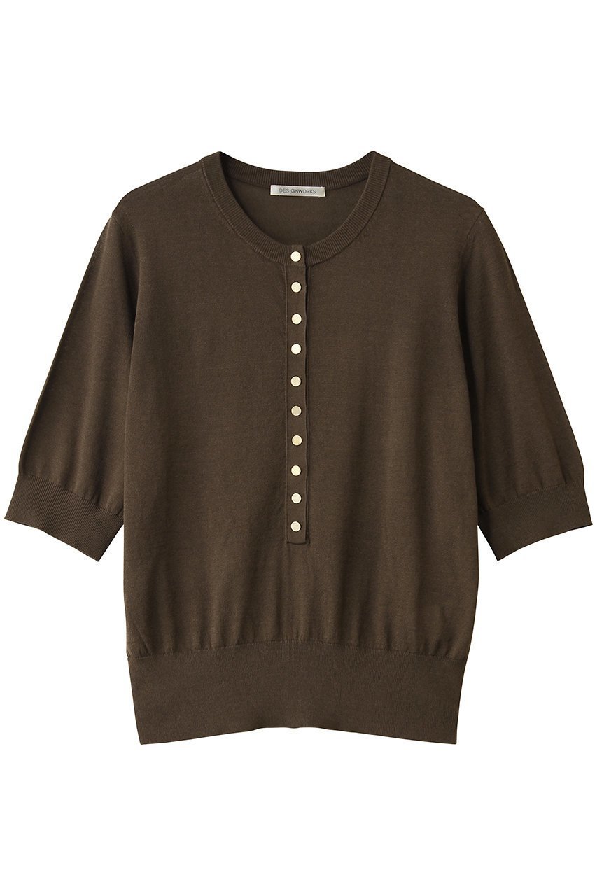 【デザイン ワークス/DESIGN WORKS】のシルク混ベーシックヘンリーネックプルオーバー インテリア・キッズ・メンズ・レディースファッション・服の通販 founy(ファニー) 　ファッション　Fashion　レディースファッション　Fashion for Women　トップス・カットソー　Cut & Sew Tops　ニット　Knit Tops & Sweaters　カジュアルプルオーバー・ニットトップス　Pullovers & Knit Tops / Casual Pullovers　アンサンブル　Ensemble Set　インナー　Innerwear　カーディガン　Cardigan, Knitwear　シルク　Silk, 100% Silk　シンプル　Simple, Minimal　ジャケット　Jacket, Outerwear　ブルゾン　Blouson, Bomber Jacket　ベーシック　Basic, Essential　夏　Summer　新作・新入荷　New Arrivals / New In　春　Spring　ブラウン|ID: prp329100004922224 ipo3291000000036933063