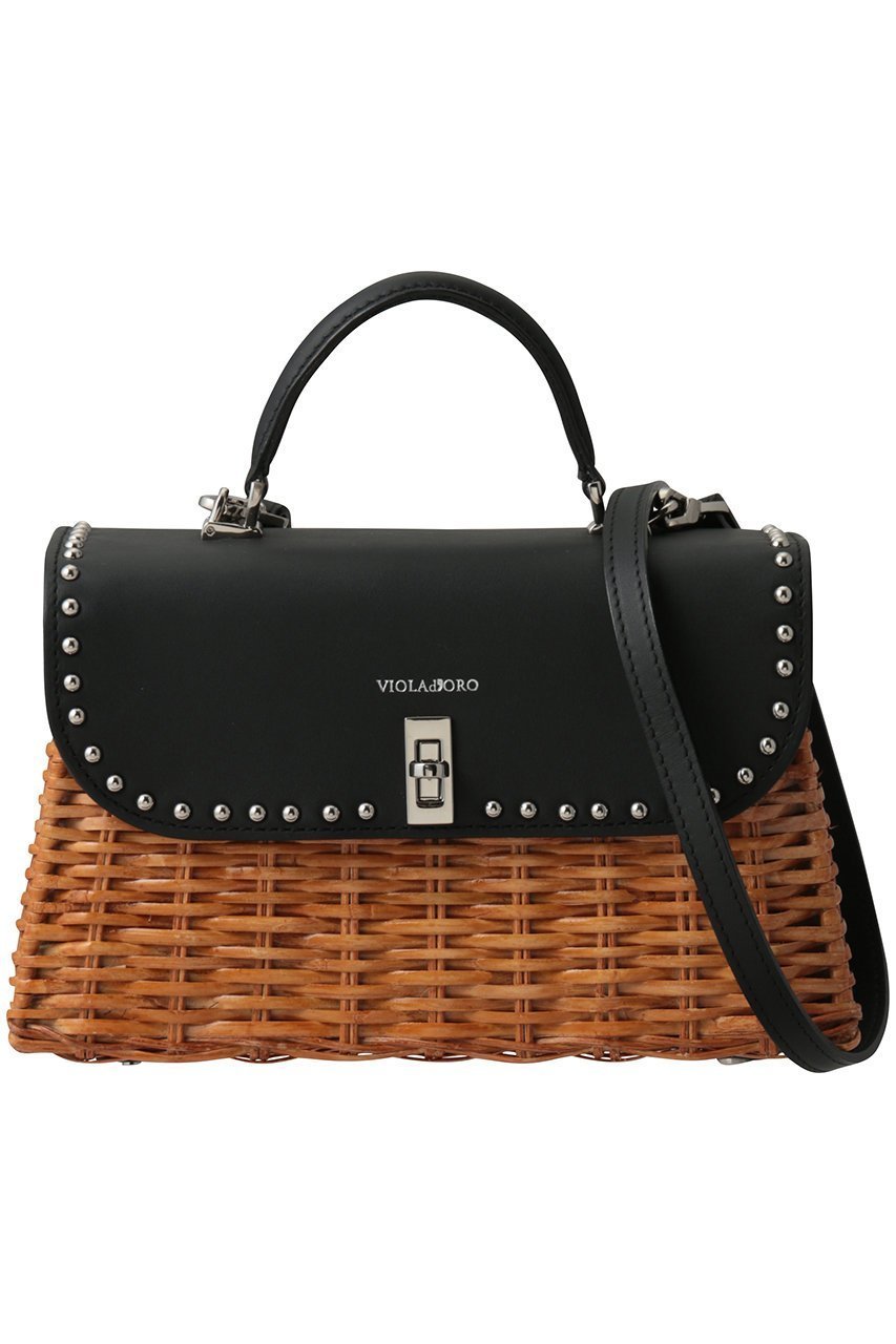 【ヴィオラドーロ/VIOLAd'ORO】のMIRO スタッズ付きラタンコンビ2wayハンドバッグ インテリア・キッズ・メンズ・レディースファッション・服の通販 founy(ファニー) 　ファッション　Fashion　レディースファッション　Fashion for Women　バッグ　Bags　コンビ　Combo, Combination Style　スタッズ　Studs, Metal Accents　フラップ　Flap, Flap Pocket　ラタン　Rattan, Woven Rattan　夏　Summer　新作・新入荷　New Arrivals / New In　春　Spring　S/S・春夏　SS, Spring/Summer, Warm Season　キャメル×ブラック|ID: prp329100004922409 ipo3291000000036934575
