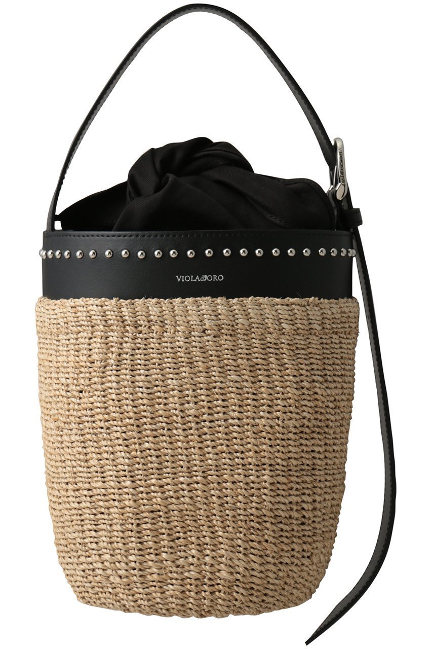 【ヴィオラドーロ/VIOLAd'ORO】のMIRO スタッズ付きアバカバケツバッグ インテリア・キッズ・メンズ・レディースファッション・服の通販 founy(ファニー) 　ファッション　Fashion　レディースファッション　Fashion for Women　バッグ　Bags　コンビ　Combo, Combination Style　スタッズ　Studs, Metal Accents　バケツ　Bucket, Bucket Style　エレガント 上品　Elegant　夏　Summer　新作・新入荷　New Arrivals / New In　春　Spring　S/S・春夏　SS, Spring/Summer, Warm Season　ナチュラル×ブラック|ID: prp329100004922419 ipo3291000000036934651