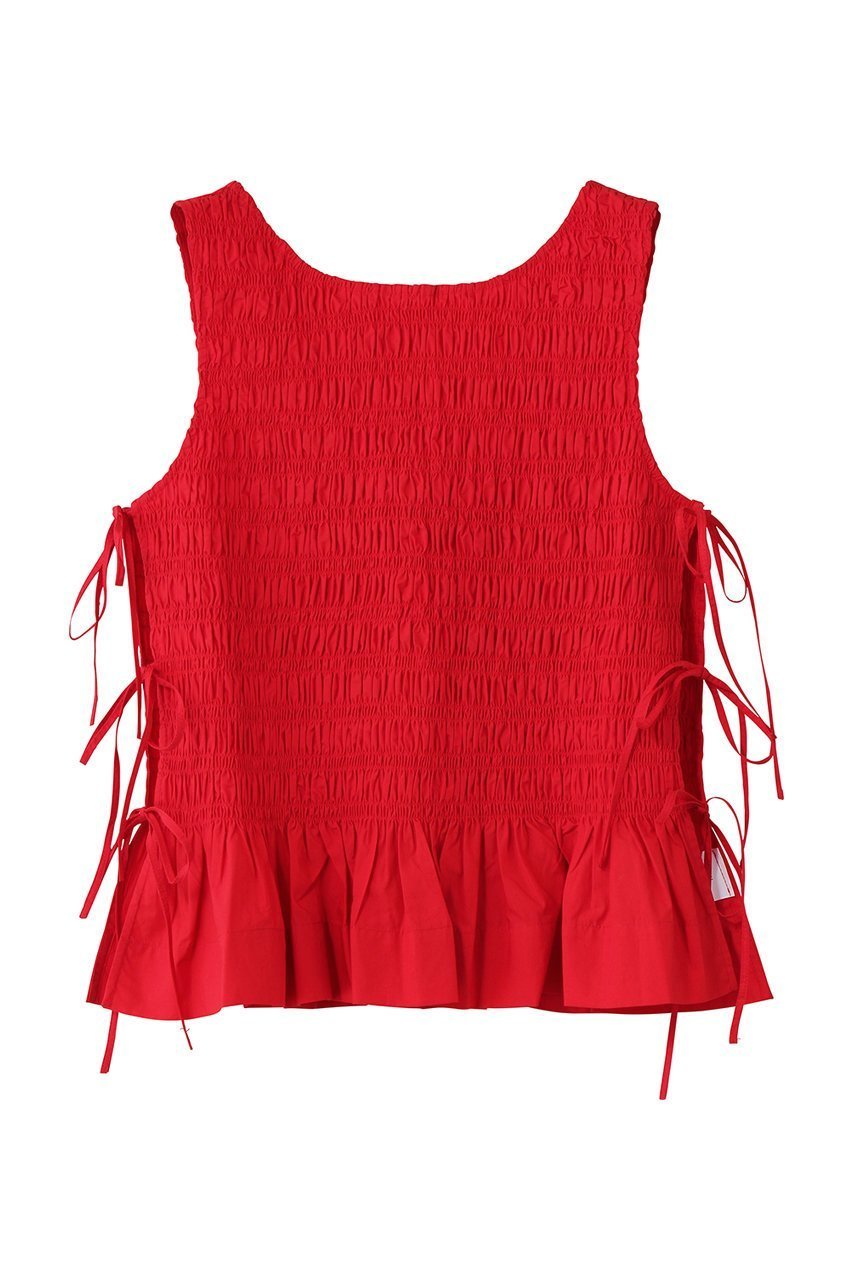 【ガニー/GANNI】のCotton Poplin スモック タイ ストリング トップス インテリア・キッズ・メンズ・レディースファッション・服の通販 founy(ファニー) 　ファッション　Fashion　レディースファッション　Fashion for Women　トップス・カットソー　Cut & Sew Tops　キャミソール&ノースリーブ　Camisoles & Sleeveless Tops　シャツ・ブラウス・オフィスカジュアル　Elegant Blouses & Button-Ups　ロングTシャツ・Tシャツ　Longline T-Shirts & Tees　カットソー・ベーシックTシャツ　Cut-and-Sewn Tops / Stretch Tees & Basics　キャミソール　Camisole, Spaghetti Strap Top　コンパクト　Compact, Small Size　シンプル　Simple, Minimal　ストリング　String, Drawstring　スモック　Smock, Smock Dress　タンク　Tank Top, Sleeveless Top　バランス　Balance, Style Balance　フェミニン　Feminine, Girly　ボトム　Bottoms, Lower Wear　新作・新入荷　New Arrivals / New In　レッド|ID: prp329100004922621 ipo3291000000036936093
