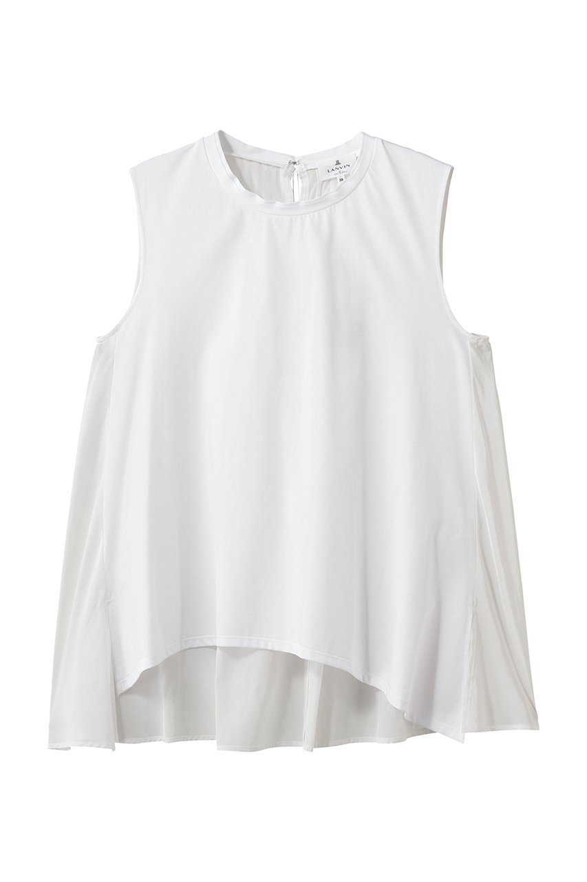 【ランバン オン ブルー/LANVIN en Bleu】のブライトローンコンビカットソー インテリア・キッズ・メンズ・レディースファッション・服の通販 founy(ファニー) 　ファッション　Fashion　レディースファッション　Fashion for Women　トップス・カットソー　Cut & Sew Tops　キャミソール&ノースリーブ　Camisoles & Sleeveless Tops　シャツ・ブラウス・オフィスカジュアル　Elegant Blouses & Button-Ups　ロングTシャツ・Tシャツ　Longline T-Shirts & Tees　カットソー・ベーシックTシャツ　Cut-and-Sewn Tops / Stretch Tees & Basics　カットソー　Cut and Sewn Top　キャミソール　Camisole, Spaghetti Strap Top　シンプル　Simple, Minimal　タンク　Tank Top, Sleeveless Top　ヘムライン　Hemline, Bottom Cut　エレガント 上品　Elegant　新作・新入荷　New Arrivals / New In　オフ|ID: prp329100004922680 ipo3291000000036936515