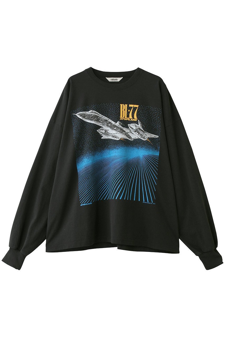 【オブラダ/Oblada】のSPACE ロングTシャツ インテリア・キッズ・メンズ・レディースファッション・服の通販 founy(ファニー) 　ファッション　Fashion　レディースファッション　Fashion for Women　トップス・カットソー　Cut & Sew Tops　シャツ・ブラウス・オフィスカジュアル　Elegant Blouses & Button-Ups　ロングTシャツ・Tシャツ　Longline T-Shirts & Tees　カットソー・ベーシックTシャツ　Cut-and-Sewn Tops / Stretch Tees & Basics　グラフィック　Graphic, Graphic Design　スリーブ　Sleeve, Long Sleeve / Short Sleeve　プリント　Print, Printed Pattern　ボトム　Bottoms, Lower Wear　モチーフ　Motif, Design Theme　ロング　Long, Long-Length　新作・新入荷　New Arrivals / New In　ブラック|ID: prp329100004922708 ipo3291000000036936732