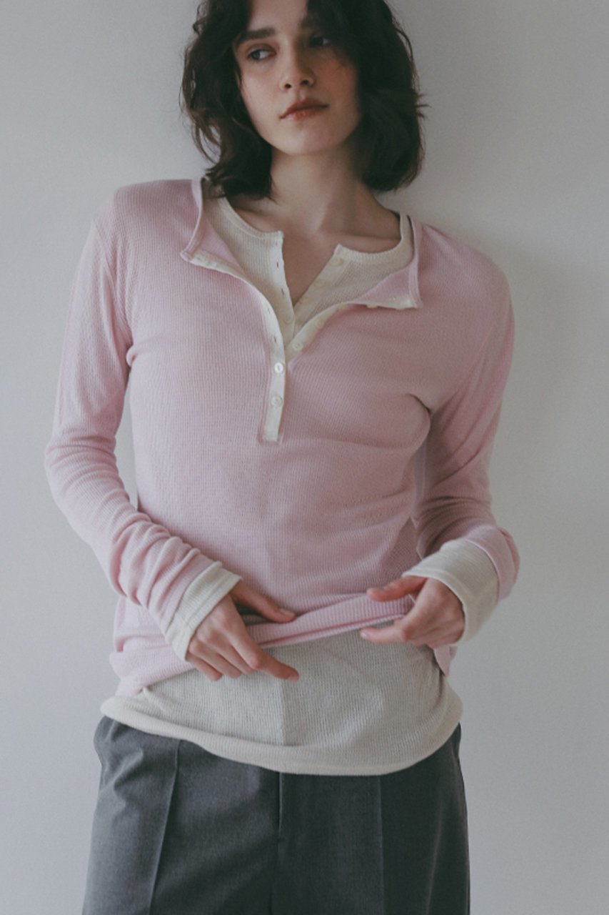 【エトレトウキョウ/ETRE TOKYO】の【4/16 19:00販売開始】シアーワッフルヘンリーネックプルオーバー インテリア・キッズ・メンズ・レディースファッション・服の通販 founy(ファニー) 　ファッション　Fashion　レディースファッション　Fashion for Women　トップス・カットソー　Cut & Sew Tops　シャツ・ブラウス・オフィスカジュアル　Elegant Blouses & Button-Ups　ロングTシャツ・Tシャツ　Longline T-Shirts & Tees　カジュアルプルオーバー・ニットトップス　Pullovers & Knit Tops / Casual Pullovers　カットソー・ベーシックTシャツ　Cut-and-Sewn Tops / Stretch Tees & Basics　春　Spring　シンプル　Simple, Minimal　スリーブ　Sleeve, Long Sleeve / Short Sleeve　フィット　Fit, Slim Fit　フロント　Front, Front Design　ロング　Long, Long-Length　ワッフル　Waffle, Waffle Knit　おすすめ　Recommended / Our Picks　新作・新入荷　New Arrivals / New In　ピンク|ID: prp329100004922785 ipo3291000000036937442