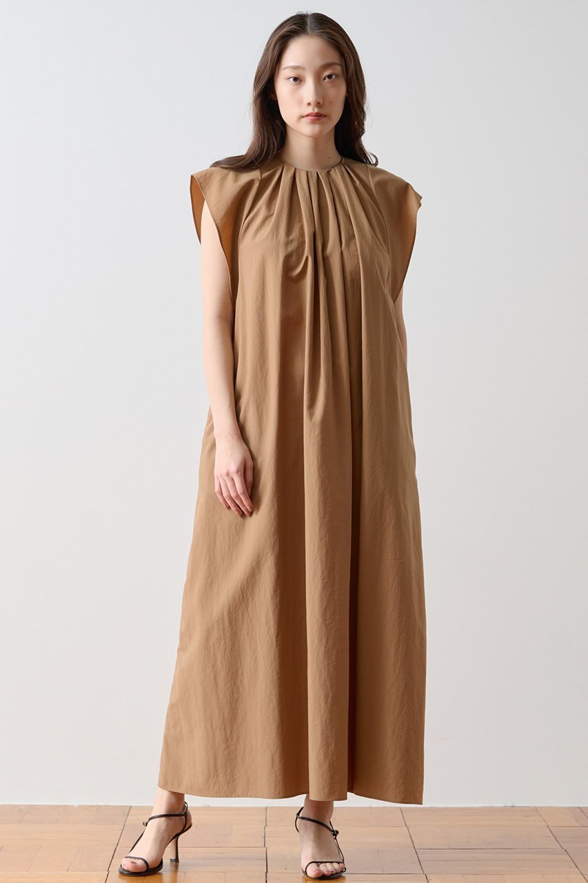 【ティアラ/Tiara】のネックギャザーワンピース インテリア・キッズ・メンズ・レディースファッション・服の通販 founy(ファニー) 　ファッション　Fashion　レディースファッション　Fashion for Women　ワンピース　Dresses　チュニック　Tunic Tops & Dresses　カーディガン　Cardigan, Knitwear　ギャザー　Gathered, Ruffled　シンプル　Simple, Minimal　ジャケット　Jacket, Outerwear　スリーブ　Sleeve, Long Sleeve / Short Sleeve　チュニック　Tunic, Long Top　フレンチ　French, French Style　ロング　Long, Long-Length　夏　Summer　新作・新入荷　New Arrivals / New In　ベージュ|ID: prp329100004922904 ipo3291000000036938488