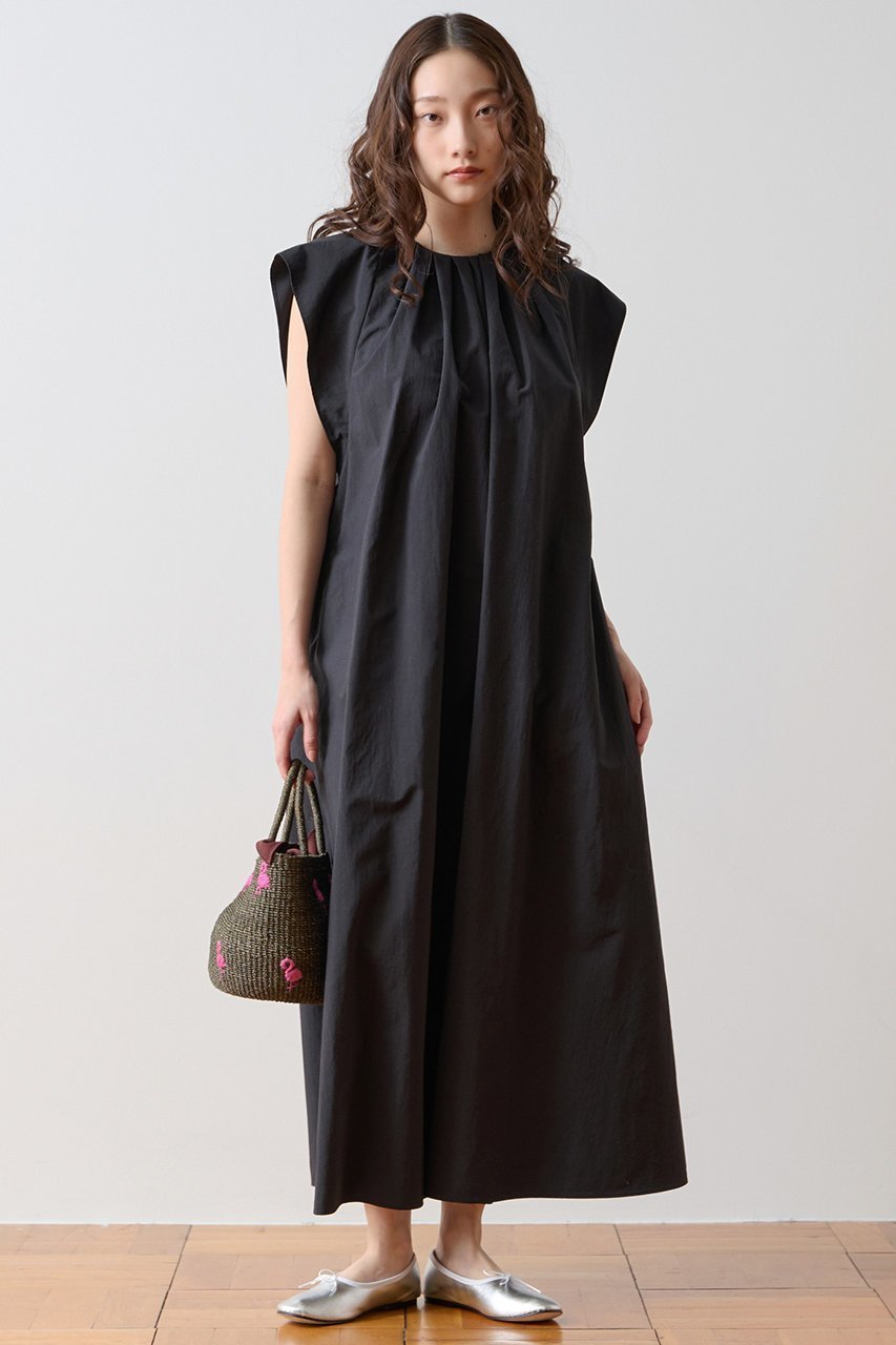 【ティアラ/Tiara】のネックギャザーワンピース インテリア・キッズ・メンズ・レディースファッション・服の通販 founy(ファニー) 　ファッション　Fashion　レディースファッション　Fashion for Women　ワンピース　Dresses　チュニック　Tunic Tops & Dresses　カーディガン　Cardigan, Knitwear　ギャザー　Gathered, Ruffled　シンプル　Simple, Minimal　ジャケット　Jacket, Outerwear　スリーブ　Sleeve, Long Sleeve / Short Sleeve　チュニック　Tunic, Long Top　フレンチ　French, French Style　ロング　Long, Long-Length　夏　Summer　新作・新入荷　New Arrivals / New In　ブラック|ID: prp329100004922904 ipo3291000000036938490