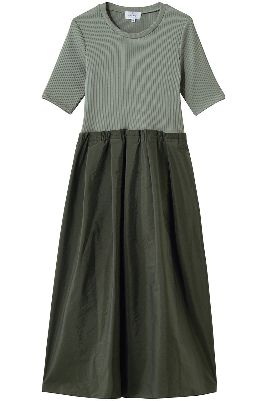 【ランバン オン ブルー/LANVIN en Bleu】のタフタコンビカットソーワンピース インテリア・キッズ・メンズ・レディースファッション・服の通販 founy(ファニー) 　ファッション　Fashion　レディースファッション　Fashion for Women　ワンピース　Dresses　チュニック　Tunic Tops & Dresses　エレガント 上品　Elegant　ギャザー　Gathered, Ruffled　コンパクト　Compact, Small Size　シューズ　Shoes, Footwear　タフタ　Taffeta, Structured Fabric　チュニック　Tunic, Long Top　フィット　Fit, Slim Fit　フレア　Flare, Flared　ロング　Long, Long-Length　新作・新入荷　New Arrivals / New In　カーキ|ID: prp329100004922916 ipo3291000000036938574