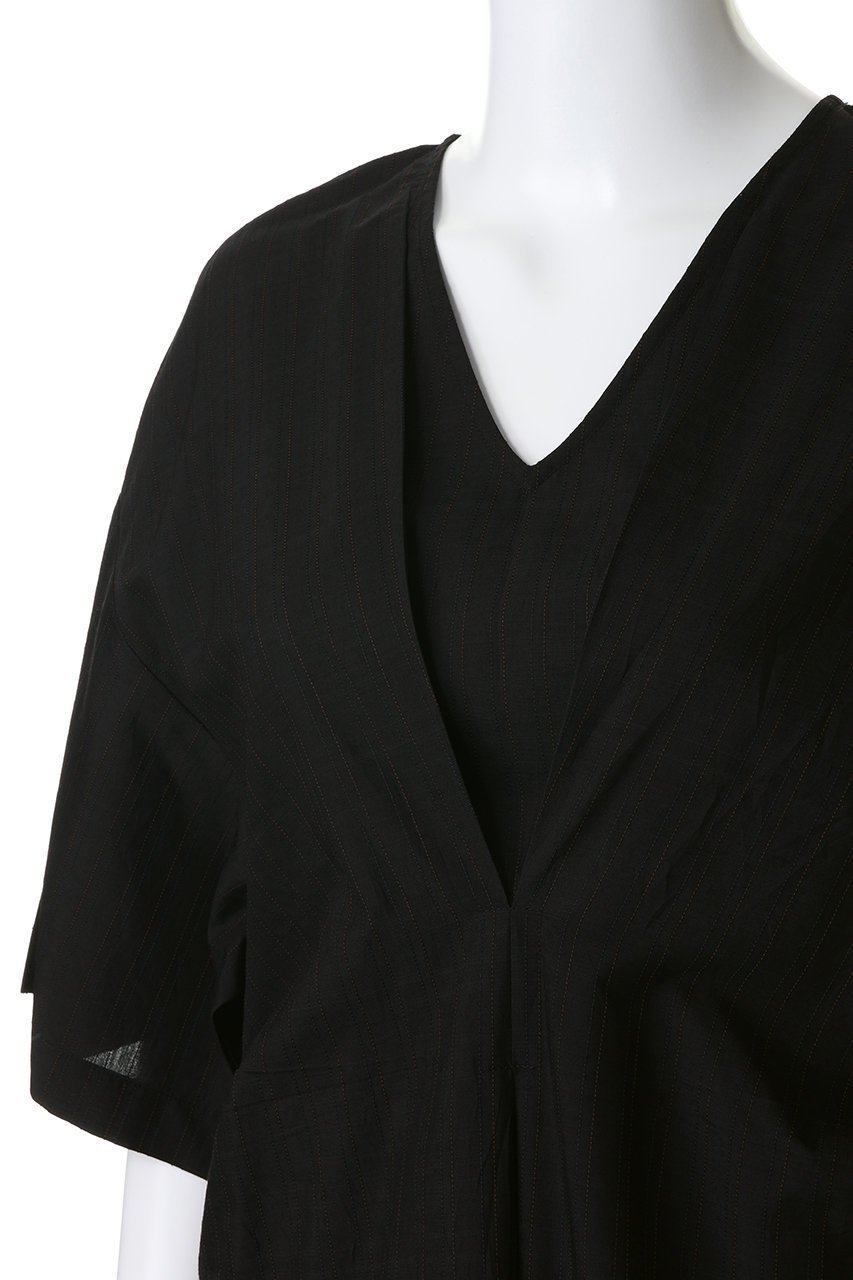 【エリオポール/heliopole】の【normment】ストライプステッチVネックドレス 人気、トレンドファッション・服の通販 founy(ファニー) 　ファッション　Fashion　レディースファッション　Fashion for Women　ワンピース　Dresses　フォーマル・パーティードレス・結婚式用ドレス　Elegant & Casual Dresses　チュニック　Tunic Tops & Dresses　なめらか　Smooth, Silky Texture　ストライプ　Stripe, Striped Pattern　チュニック　Tunic, Long Top　ドレス　Dress, One-Piece　リラックス　Relax, Relaxed Fit　ロング　Long, Long-Length　新作・新入荷　New Arrivals / New In　other-5|ID: prp329100004922955 ipo3291000000036938936