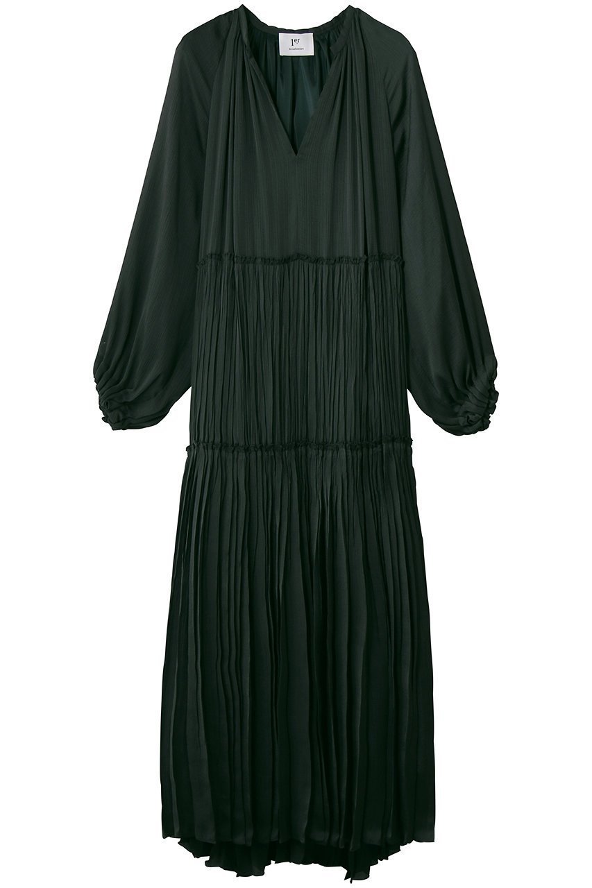 【プルミエ アロンディスモン/1er Arrondissement】のヨーリューサテンプリーツワンピース 人気、トレンドファッション・服の通販 founy(ファニー) 　ファッション　Fashion　レディースファッション　Fashion for Women　ワンピース　Dresses　チュニック　Tunic Tops & Dresses　ギャザー　Gathered, Ruffled　シルク　Silk, 100% Silk　スキッパー　Skipper, Open Collar　チュニック　Tunic, Long Top　ティアード　Tiered, Tiered Style　プリーツ　Pleats, Pleated　ロング　Long, Long-Length　エレガント 上品　Elegant　新作・新入荷　New Arrivals / New In　 other-1|ID: prp329100004922961 ipo3291000000036938969