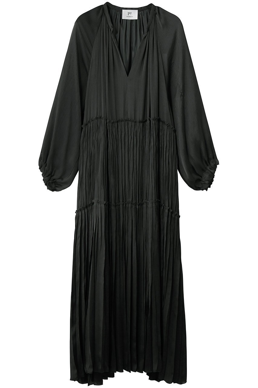 【プルミエ アロンディスモン/1er Arrondissement】のヨーリューサテンプリーツワンピース インテリア・キッズ・メンズ・レディースファッション・服の通販 founy(ファニー) 　ファッション　Fashion　レディースファッション　Fashion for Women　ワンピース　Dresses　チュニック　Tunic Tops & Dresses　ギャザー　Gathered, Ruffled　シルク　Silk, 100% Silk　スキッパー　Skipper, Open Collar　チュニック　Tunic, Long Top　ティアード　Tiered, Tiered Style　プリーツ　Pleats, Pleated　ロング　Long, Long-Length　エレガント 上品　Elegant　新作・新入荷　New Arrivals / New In　チャコールグレー|ID: prp329100004922961 ipo3291000000036938973