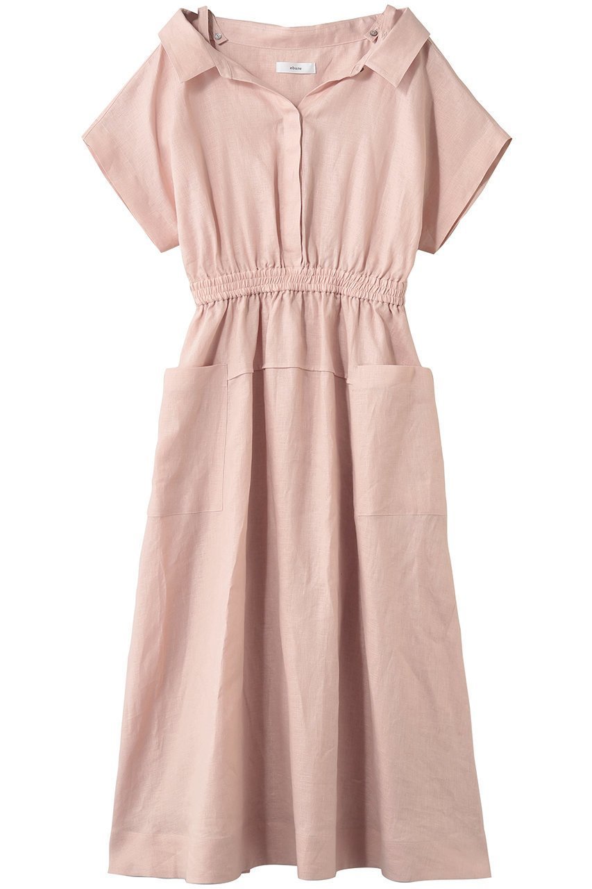 【エブール/ebure】のボタニカルリネン シャツワンピース インテリア・キッズ・メンズ・レディースファッション・服の通販 founy(ファニー) 　ファッション　Fashion　レディースファッション　Fashion for Women　ワンピース　Dresses　シャツワンピース / 1枚で着映えコーデ　Shirt Dresses　チュニック　Tunic Tops & Dresses　チュニック　Tunic, Long Top　パッチ　Patch, Appliqué　ポケット　Pocket, Pocket Detail　ラップ　Wrap, Wrap Design　リネン　Linen, Linen Fabric　ロング　Long, Long-Length　エレガント 上品　Elegant　再入荷　Restock / Back in Stock　夏　Summer　ライトピンク|ID: prp329100004922977 ipo3291000000036939102