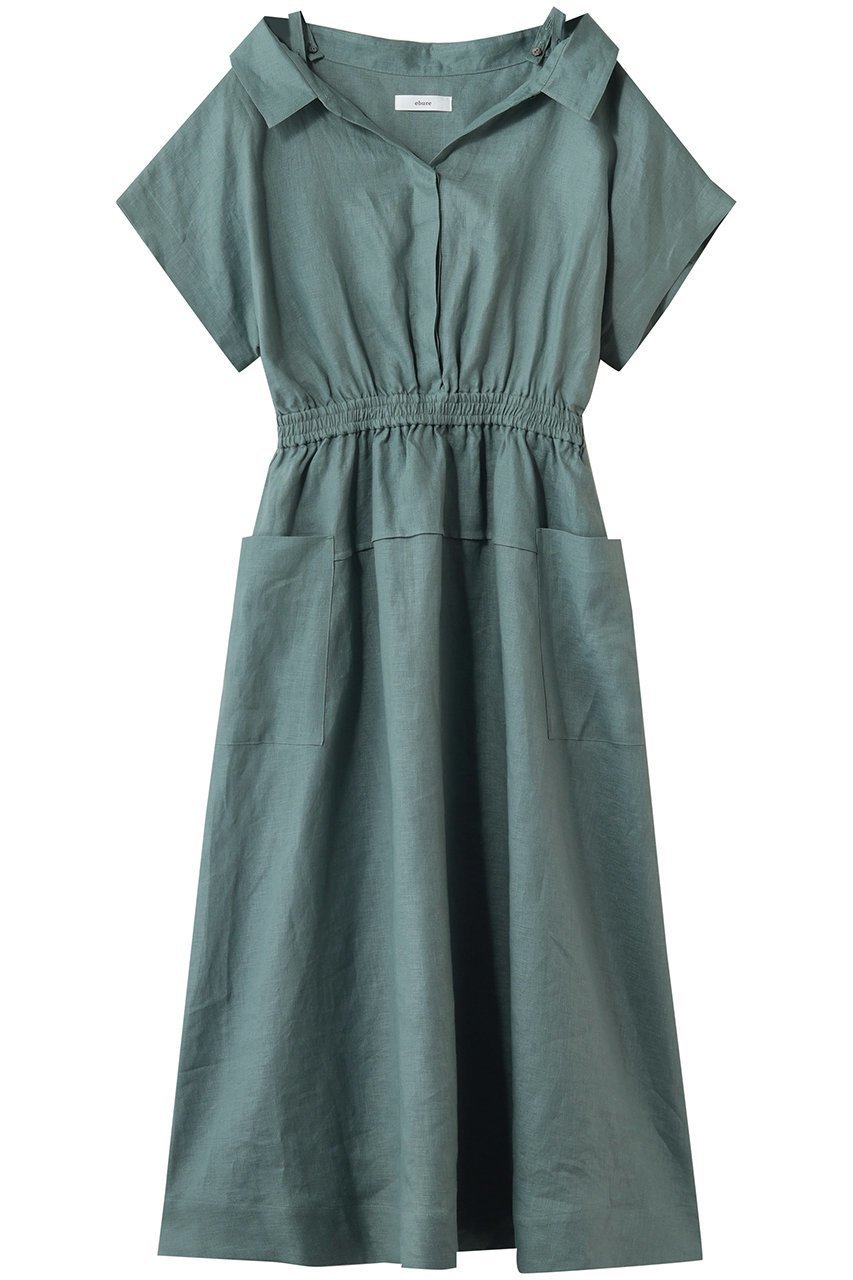 【エブール/ebure】のボタニカルリネン シャツワンピース インテリア・キッズ・メンズ・レディースファッション・服の通販 founy(ファニー) 　ファッション　Fashion　レディースファッション　Fashion for Women　ワンピース　Dresses　シャツワンピース / 1枚で着映えコーデ　Shirt Dresses　チュニック　Tunic Tops & Dresses　チュニック　Tunic, Long Top　パッチ　Patch, Appliqué　ポケット　Pocket, Pocket Detail　ラップ　Wrap, Wrap Design　リネン　Linen, Linen Fabric　ロング　Long, Long-Length　エレガント 上品　Elegant　再入荷　Restock / Back in Stock　夏　Summer　ライトグリーン|ID: prp329100004922977 ipo3291000000036939104