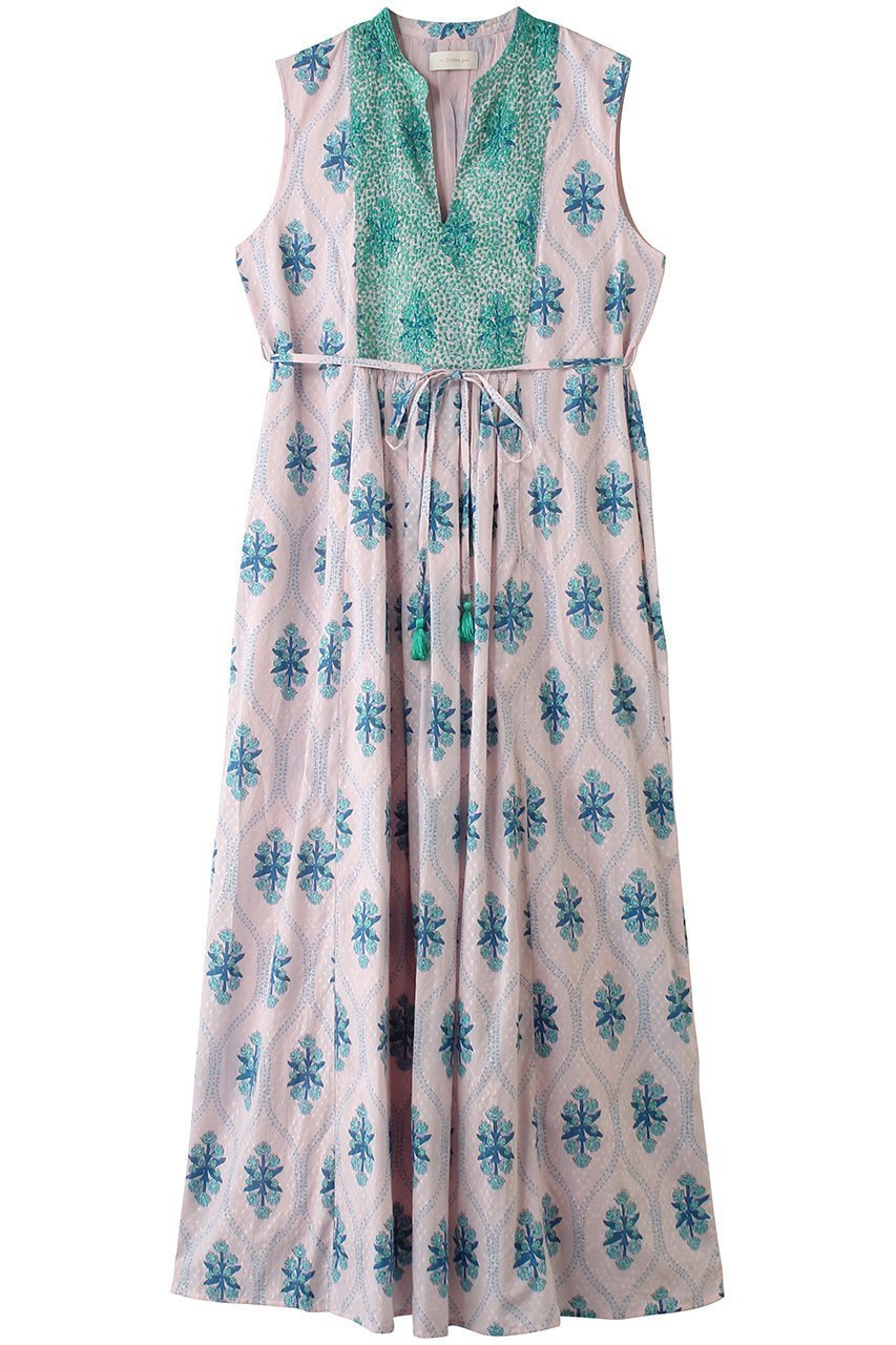 【ヌキテパ/NE QUITTEZ PAS】のCotton Jacquard Iberis print Embroideryノースリーブドレス インテリア・キッズ・メンズ・レディースファッション・服の通販 founy(ファニー) 　ファッション　Fashion　レディースファッション　Fashion for Women　ワンピース　Dresses　フォーマル・パーティードレス・結婚式用ドレス　Elegant & Casual Dresses　チュニック　Tunic Tops & Dresses　ギャザー　Gathered, Ruffled　ジャカード／ジャガード　Jacquard, Woven Pattern　タッセル　Tassel, Fringe　チュニック　Tunic, Long Top　ドレス　Dress, One-Piece　ノースリーブ　Sleeveless, No-Sleeve　フェミニン　Feminine, Girly　プリント　Print, Printed Pattern　リボン　Ribbon, Bow　ロング　Long, Long-Length　新作・新入荷　New Arrivals / New In　ピンク|ID: prp329100004922991 ipo3291000000036939201