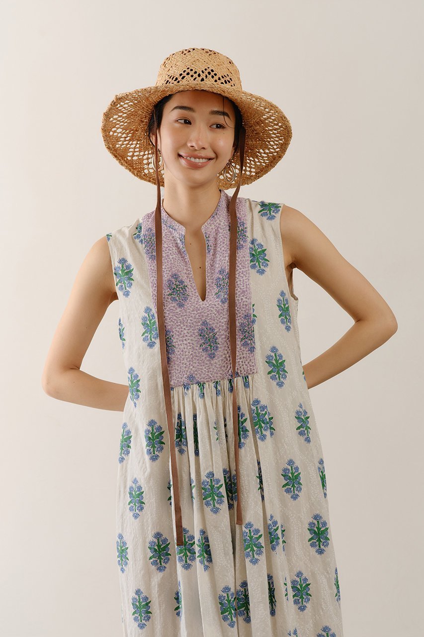 【ヌキテパ/NE QUITTEZ PAS】のCotton Jacquard Iberis print Embroideryノースリーブドレス 人気、トレンドファッション・服の通販 founy(ファニー) 　ファッション　Fashion　レディースファッション　Fashion for Women　ワンピース　Dresses　フォーマル・パーティードレス・結婚式用ドレス　Elegant & Casual Dresses　チュニック　Tunic Tops & Dresses　ギャザー　Gathered, Ruffled　ジャカード／ジャガード　Jacquard, Woven Pattern　タッセル　Tassel, Fringe　チュニック　Tunic, Long Top　ドレス　Dress, One-Piece　ノースリーブ　Sleeveless, No-Sleeve　フェミニン　Feminine, Girly　プリント　Print, Printed Pattern　リボン　Ribbon, Bow　ロング　Long, Long-Length　新作・新入荷　New Arrivals / New In　other-7|ID: prp329100004922991 ipo3291000000036939214