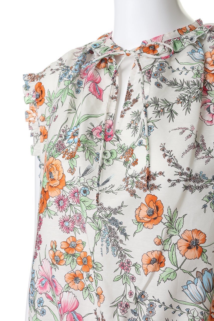 【デパリエ/DEPAREILLE】のリネンコットンフラワープリントブラウス 人気、トレンドファッション・服の通販 founy(ファニー) 　ファッション　Fashion　レディースファッション　Fashion for Women　トップス・カットソー　Cut & Sew Tops　キャミソール&ノースリーブ　Camisoles & Sleeveless Tops　シャツ・ブラウス・オフィスカジュアル　Elegant Blouses & Button-Ups　花柄・フラワープリント・モチーフ　Floral Prints & Motifs / Flower Pattern Tops　カラフル　Colorful Design　ノースリーブ　Sleeveless, No-Sleeve　フラワー　Flower, Floral　フリル　Frill, Ruffle　プリント　Print, Printed Pattern　リネン　Linen, Linen Fabric　リボン　Ribbon, Bow　再入荷　Restock / Back in Stock　夏　Summer　春　Spring　S/S・春夏　SS, Spring/Summer, Warm Season　other-5|ID: prp329100004923028 ipo3291000000036939549