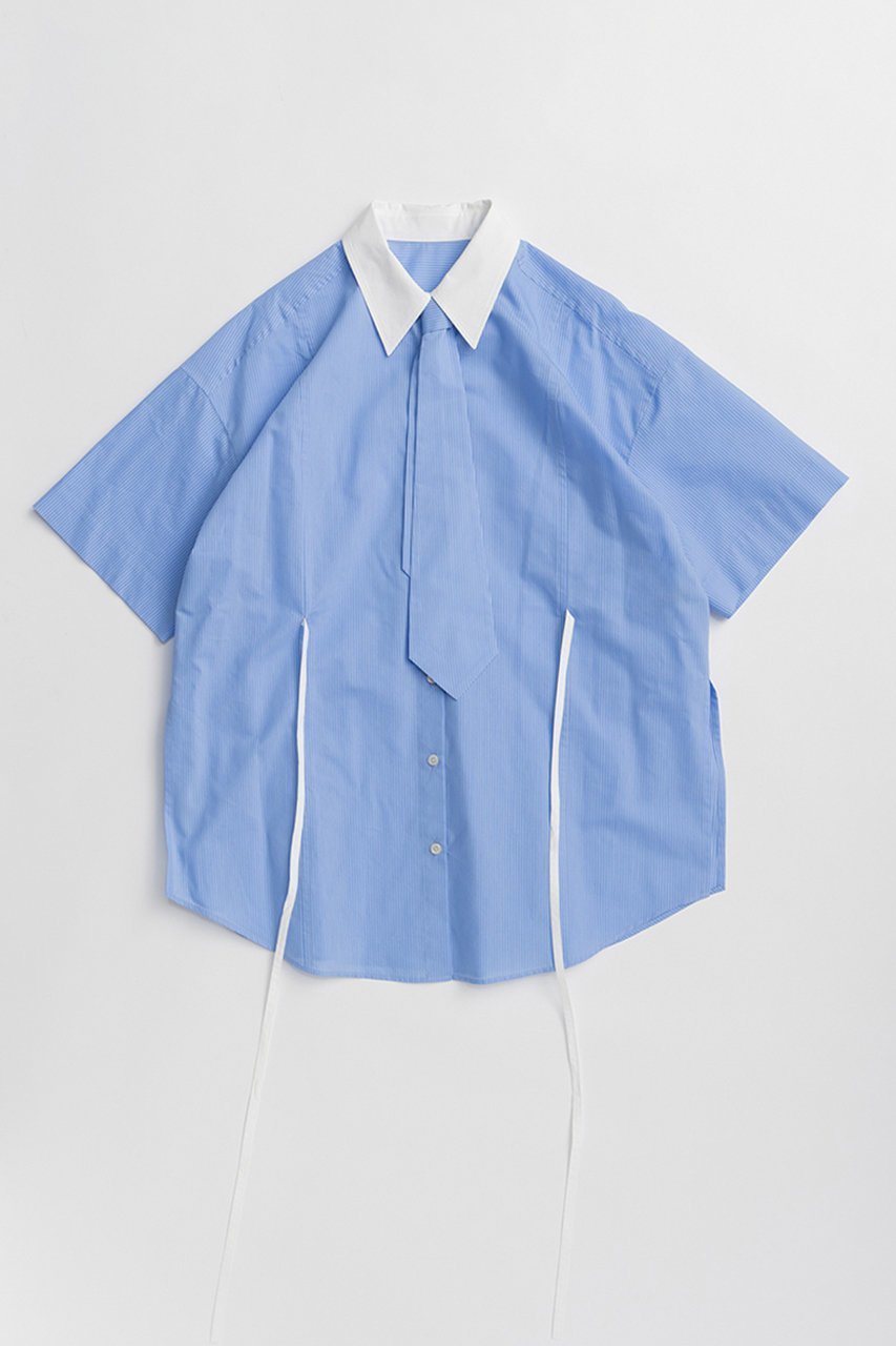 【メゾンスペシャル/MAISON SPECIAL】のHalf-Sleeve Over Tie Shirt/ハーフスリーブオーバーネクタイシャツ インテリア・キッズ・メンズ・レディースファッション・服の通販 founy(ファニー) 　ファッション　Fashion　レディースファッション　Fashion for Women　トップス・カットソー　Cut & Sew Tops　シャツ・ブラウス・オフィスカジュアル　Elegant Blouses & Button-Ups　おすすめ　Recommended / Our Picks　サンダル　Sandals, Summer Shoes　ショート　Short, Short Length　スリーブ　Sleeve, Long Sleeve / Short Sleeve　トレンド　Trend, Trending Now　バランス　Balance, Style Balance　マニッシュ　Mannish, Boyish　ミックス　Mix, Mixed Style　ルーズ　Loose, Oversized　今季　This Season, Current Season　半袖　Short Sleeve, Half Sleeve　新作・新入荷　New Arrivals / New In　BLU(ブルー)|ID: prp329100004923047 ipo3291000000036939668