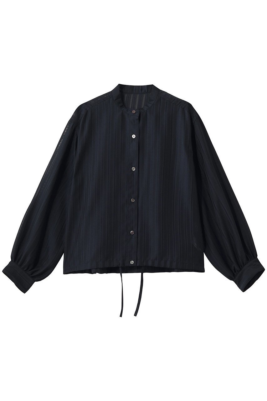 【エリオポール/heliopole】のシアーストライプドローストリングシャツ インテリア・キッズ・メンズ・レディースファッション・服の通販 founy(ファニー) 　ファッション　Fashion　レディースファッション　Fashion for Women　トップス・カットソー　Cut & Sew Tops　シャツ・ブラウス・オフィスカジュアル　Elegant Blouses & Button-Ups　シアー　Sheer, See-Through　シンプル　Simple, Minimal　ストライプ　Stripe, Striped Pattern　スリーブ　Sleeve, Long Sleeve / Short Sleeve　バルーン　Balloon, Balloon Silhouette　ロング　Long, Long-Length　新作・新入荷　New Arrivals / New In　ネイビー|ID: prp329100004923059 ipo3291000000036939774