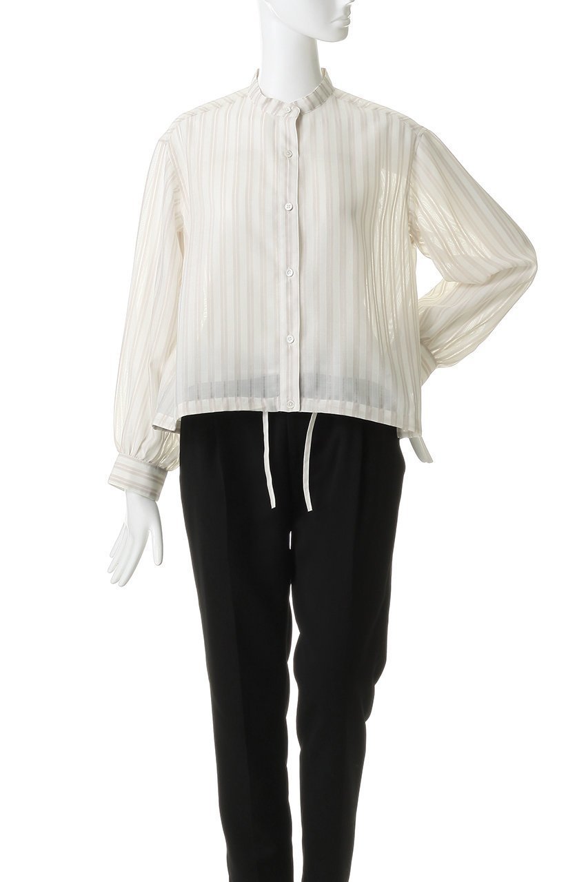 【エリオポール/heliopole】のシアーストライプドローストリングシャツ 人気、トレンドファッション・服の通販 founy(ファニー) 　ファッション　Fashion　レディースファッション　Fashion for Women　トップス・カットソー　Cut & Sew Tops　シャツ・ブラウス・オフィスカジュアル　Elegant Blouses & Button-Ups　シアー　Sheer, See-Through　シンプル　Simple, Minimal　ストライプ　Stripe, Striped Pattern　スリーブ　Sleeve, Long Sleeve / Short Sleeve　バルーン　Balloon, Balloon Silhouette　ロング　Long, Long-Length　新作・新入荷　New Arrivals / New In　other-2|ID: prp329100004923059 ipo3291000000036939776