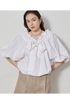 【ウィムガゼット/Whim Gazette】のコットンタイプライターギャザーブラウス オフホワイト|ID:prp329100004923069