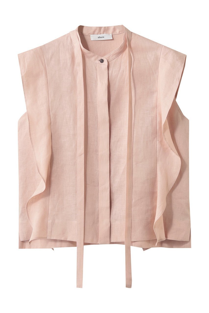 【エブール/ebure】のボタニカルリネン ボウタイショートブラウス 人気、トレンドファッション・服の通販 founy(ファニー) 　ファッション　Fashion　レディースファッション　Fashion for Women　トップス・カットソー　Cut & Sew Tops　キャミソール&ノースリーブ　Camisoles & Sleeveless Tops　シャツ・ブラウス・オフィスカジュアル　Elegant Blouses & Button-Ups　エレガント 上品　Elegant　クラシカル　Classical, Vintage-Inspired　コンパクト　Compact, Small Size　ショート　Short, Short Length　スマート　Smart, Elegant　デニム　Denim, Jeans Material　ノースリーブ　Sleeveless, No-Sleeve　フレア　Flare, Flared　ボトム　Bottoms, Lower Wear　今季　This Season, Current Season　再入荷　Restock / Back in Stock　 other-1|ID: prp329100004923082 ipo3291000000036939951