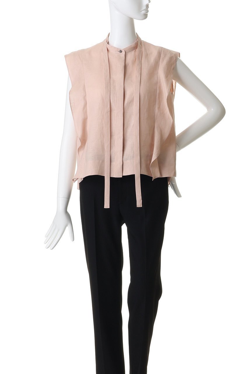 【エブール/ebure】のボタニカルリネン ボウタイショートブラウス 人気、トレンドファッション・服の通販 founy(ファニー) 　ファッション　Fashion　レディースファッション　Fashion for Women　トップス・カットソー　Cut & Sew Tops　キャミソール&ノースリーブ　Camisoles & Sleeveless Tops　シャツ・ブラウス・オフィスカジュアル　Elegant Blouses & Button-Ups　エレガント 上品　Elegant　クラシカル　Classical, Vintage-Inspired　コンパクト　Compact, Small Size　ショート　Short, Short Length　スマート　Smart, Elegant　デニム　Denim, Jeans Material　ノースリーブ　Sleeveless, No-Sleeve　フレア　Flare, Flared　ボトム　Bottoms, Lower Wear　今季　This Season, Current Season　再入荷　Restock / Back in Stock　other-2|ID: prp329100004923082 ipo3291000000036939959