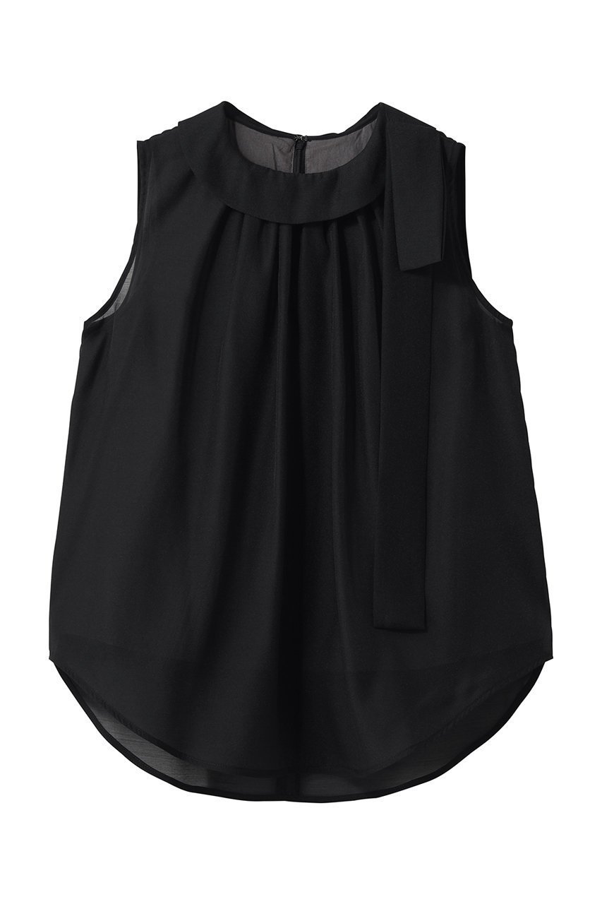 【ランバン オン ブルー/LANVIN en Bleu】のオーガンジーネックリボンブラウス インテリア・キッズ・メンズ・レディースファッション・服の通販 founy(ファニー) 　ファッション　Fashion　レディースファッション　Fashion for Women　トップス・カットソー　Cut & Sew Tops　キャミソール&ノースリーブ　Camisoles & Sleeveless Tops　シャツ・ブラウス・オフィスカジュアル　Elegant Blouses & Button-Ups　オーガンジー　Organza Fabric　クラシカル　Classical, Vintage-Inspired　ダウン　Down, Puffer　デニム　Denim, Jeans Material　ノースリーブ　Sleeveless, No-Sleeve　フレア　Flare, Flared　リボン　Ribbon, Bow　新作・新入荷　New Arrivals / New In　ブラック|ID: prp329100004923084 ipo3291000000036939976