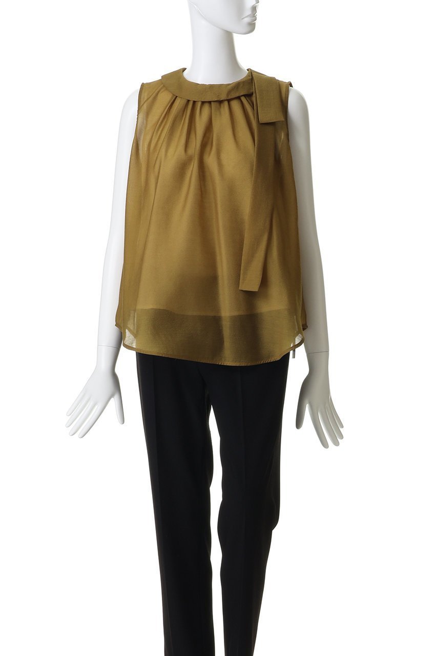 【ランバン オン ブルー/LANVIN en Bleu】のオーガンジーネックリボンブラウス 人気、トレンドファッション・服の通販 founy(ファニー) 　ファッション　Fashion　レディースファッション　Fashion for Women　トップス・カットソー　Cut & Sew Tops　キャミソール&ノースリーブ　Camisoles & Sleeveless Tops　シャツ・ブラウス・オフィスカジュアル　Elegant Blouses & Button-Ups　オーガンジー　Organza Fabric　クラシカル　Classical, Vintage-Inspired　ダウン　Down, Puffer　デニム　Denim, Jeans Material　ノースリーブ　Sleeveless, No-Sleeve　フレア　Flare, Flared　リボン　Ribbon, Bow　新作・新入荷　New Arrivals / New In　other-2|ID: prp329100004923084 ipo3291000000036939977