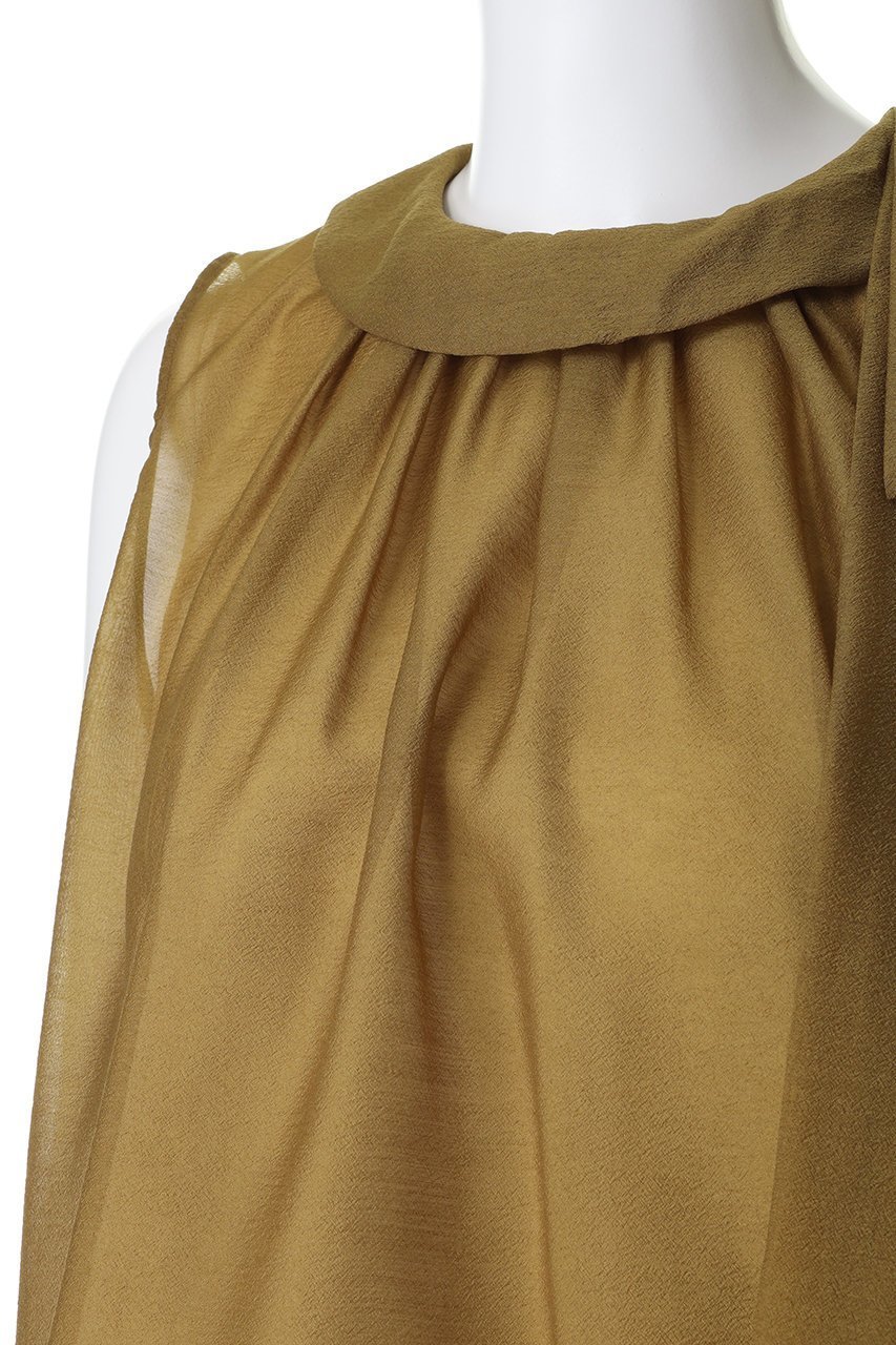 【ランバン オン ブルー/LANVIN en Bleu】のオーガンジーネックリボンブラウス 人気、トレンドファッション・服の通販 founy(ファニー) 　ファッション　Fashion　レディースファッション　Fashion for Women　トップス・カットソー　Cut & Sew Tops　キャミソール&ノースリーブ　Camisoles & Sleeveless Tops　シャツ・ブラウス・オフィスカジュアル　Elegant Blouses & Button-Ups　オーガンジー　Organza Fabric　クラシカル　Classical, Vintage-Inspired　ダウン　Down, Puffer　デニム　Denim, Jeans Material　ノースリーブ　Sleeveless, No-Sleeve　フレア　Flare, Flared　リボン　Ribbon, Bow　新作・新入荷　New Arrivals / New In　other-5|ID: prp329100004923084 ipo3291000000036939983