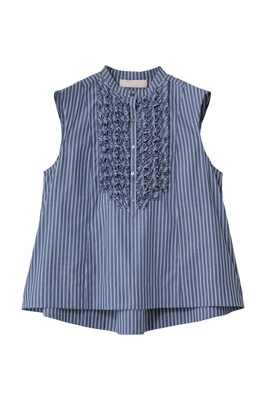 【マリリンムーン/MARILYN MOON】のモダンタックフリルフレアブラウス インテリア・キッズ・メンズ・レディースファッション・服の通販 founy(ファニー) 　ファッション　Fashion　レディースファッション　Fashion for Women　トップス・カットソー　Cut & Sew Tops　キャミソール&ノースリーブ　Camisoles & Sleeveless Tops　シャツ・ブラウス・オフィスカジュアル　Elegant Blouses & Button-Ups　アクセサリー　Fashion Accessories　ノースリーブ　Sleeveless, No-Sleeve　フレア　Flare, Flared　人気　Popular, Best Seller　夏　Summer　新作・新入荷　New Arrivals / New In　ネイビー×ホワイト|ID: prp329100004923092 ipo3291000000036940037