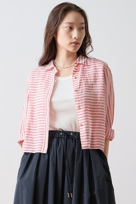 【ティアラ/Tiara】のショートリネンシャツ 大人の最旬トレンドファッション＆コーディネート founy(ファウニー) ファッション Fashion レディースファッション Fashion for Women トップス・カットソー Cut & Sew Tops シャツ・ブラウス・オフィスカジュアル Elegant Blouses & Button-Ups イタリア Italy カットソー Cut and Sewn Top ショート Short, Short Length ストライプ Stripe, Striped Pattern スリーブ Sleeve, Long Sleeve / Short Sleeve バランス Balance, Style Balance パール Pearl, Pearl Accent 羽織 Haori, Light Jacket リネン Linen, Linen Fabric 夏 Summer 新作・新入荷 New Arrivals / New In |ID:prp329100004923115