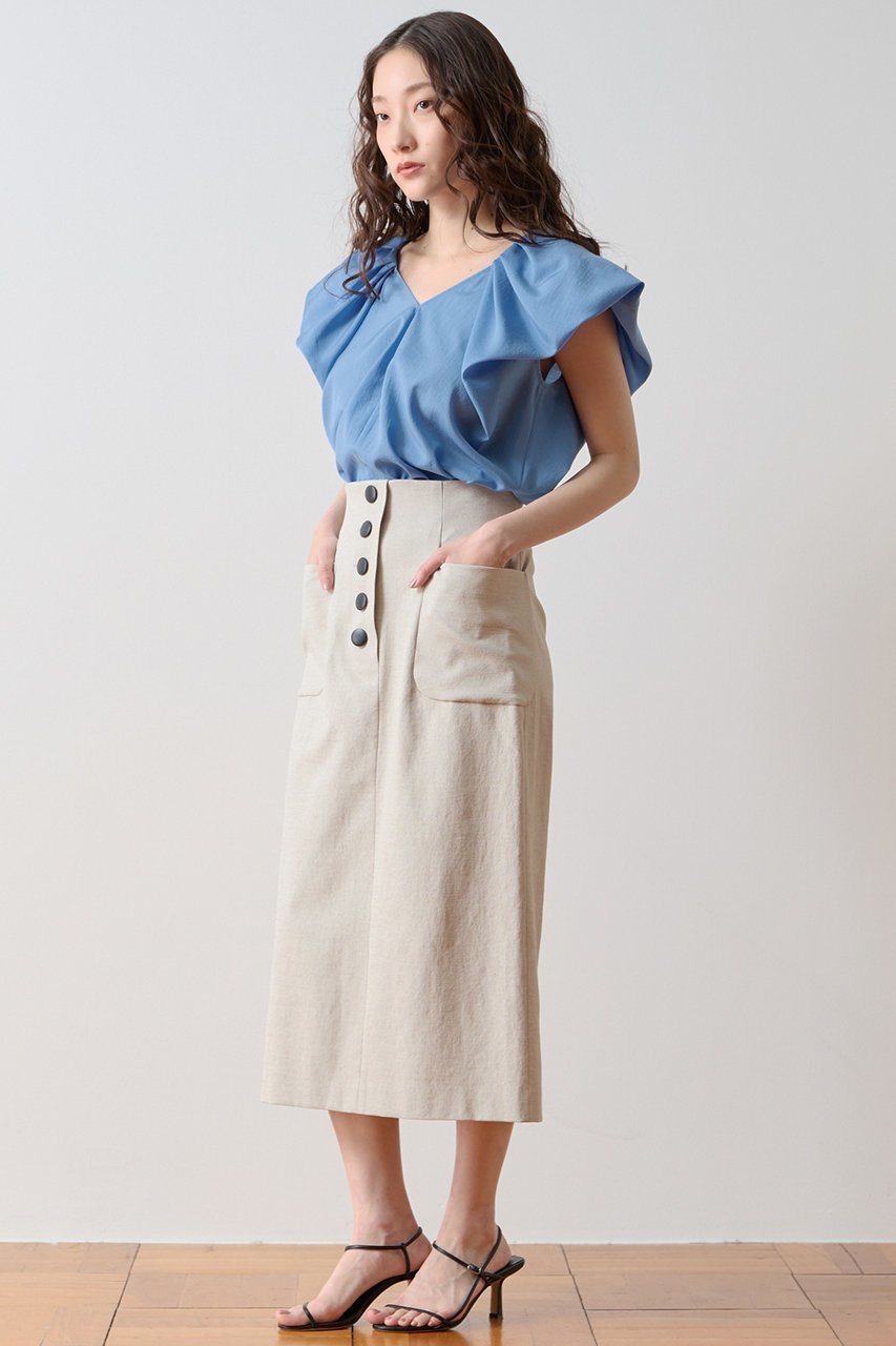 【ティアラ/Tiara】のバルーンスリーブブラウス インテリア・キッズ・メンズ・レディースファッション・服の通販 founy(ファニー) 　ファッション　Fashion　レディースファッション　Fashion for Women　トップス・カットソー　Cut & Sew Tops　シャツ・ブラウス・オフィスカジュアル　Elegant Blouses & Button-Ups　おすすめ　Recommended / Our Picks　ショート　Short, Short Length　スリーブ　Sleeve, Long Sleeve / Short Sleeve　センター　Center, Center Line　タイトスカート　Pencil Skirt, Tight Skirt　デコルテ　Décolleté, Neckline　バランス　Balance, Style Balance　バルーン　Balloon, Balloon Silhouette　新作・新入荷　New Arrivals / New In　ブルー|ID: prp329100004923116 ipo3291000000036940223