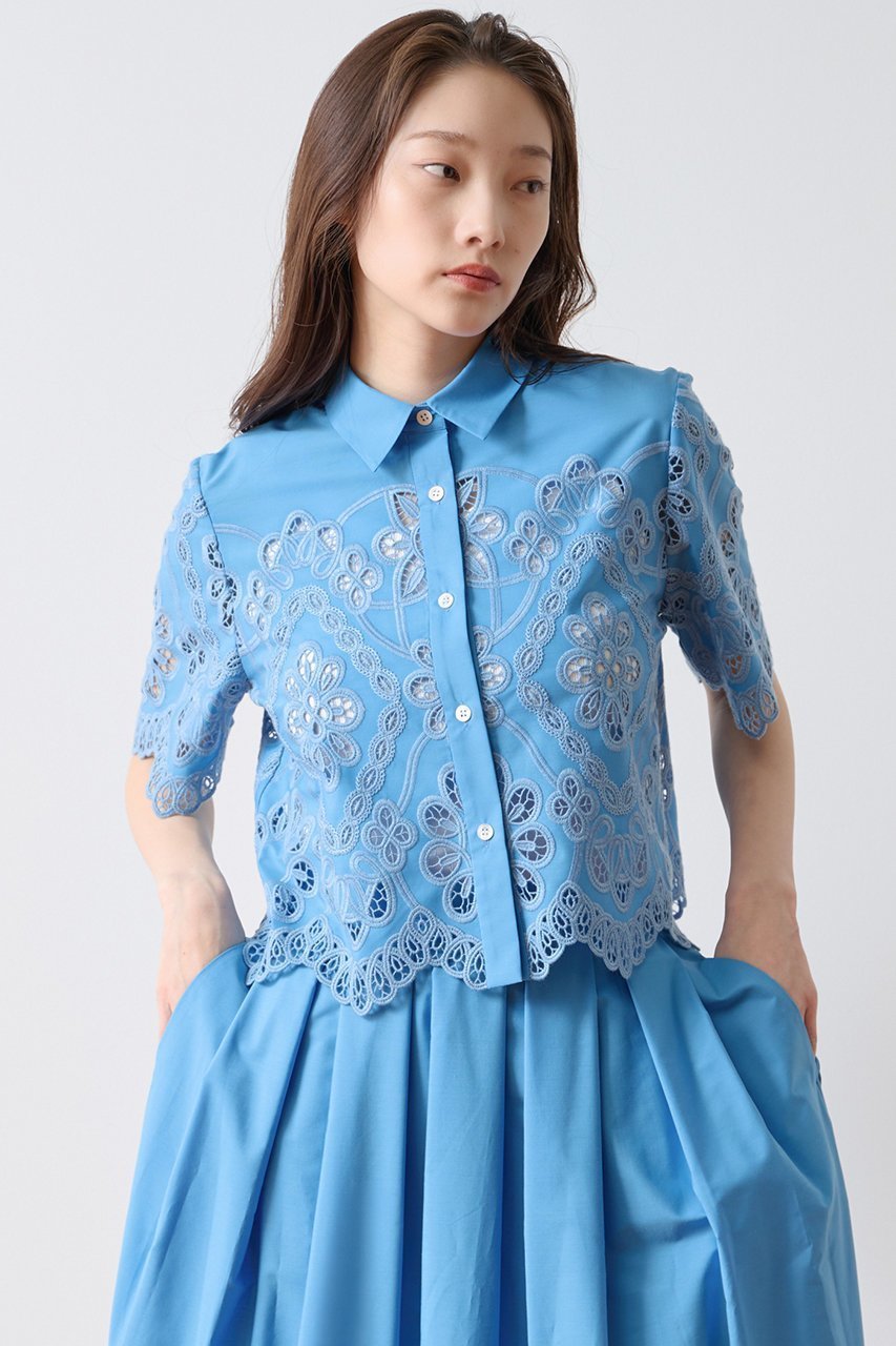 【ティアラ/Tiara】のカットワークレースショートスリーブシャツ 人気、トレンドファッション・服の通販 founy(ファニー) 　ファッション　Fashion　レディースファッション　Fashion for Women　トップス・カットソー　Cut & Sew Tops　シャツ・ブラウス・オフィスカジュアル　Elegant Blouses & Button-Ups　おすすめ　Recommended / Our Picks　ショート　Short, Short Length　シンプル　Simple, Minimal　スカラップ　Scallop, Scalloped Edge　スリーブ　Sleeve, Long Sleeve / Short Sleeve　セットアップ　Set-Up, Coordinated Outfit　フレア　Flare, Flared　ワイド　Wide, Wide Fit　新作・新入荷　New Arrivals / New In　other-2|ID: prp329100004923118 ipo3291000000036940256