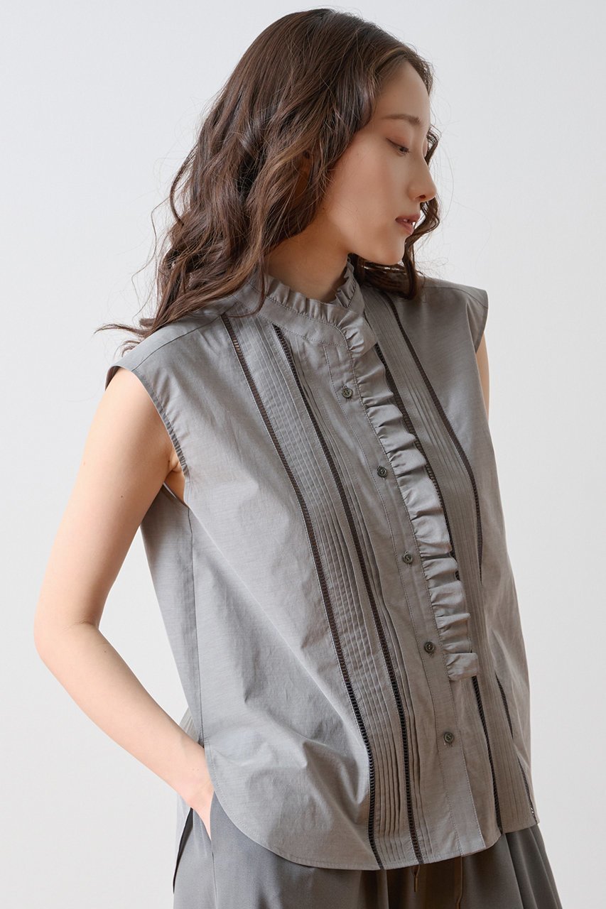 【ティアラ/Tiara】のピンタックレースフリルブラウス インテリア・キッズ・メンズ・レディースファッション・服の通販 founy(ファニー) 　ファッション　Fashion　レディースファッション　Fashion for Women　トップス・カットソー　Cut & Sew Tops　シャツ・ブラウス・オフィスカジュアル　Elegant Blouses & Button-Ups　おすすめ　Recommended / Our Picks　ショート　Short, Short Length　シンプル　Simple, Minimal　スリーブ　Sleeve, Long Sleeve / Short Sleeve　タイプライター　Typewriter Fabric, Crisp Cotton　デニム　Denim, Jeans Material　フェミニン　Feminine, Girly　ボトム　Bottoms, Lower Wear　エレガント 上品　Elegant　新作・新入荷　New Arrivals / New In　グレー|ID: prp329100004923119 ipo3291000000036940270