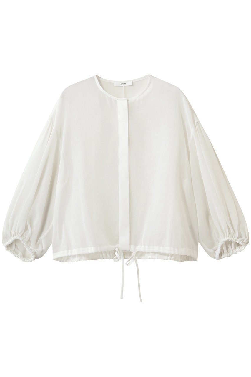 【エブール/ebure】のソフトオーガンジー シャーリングブラウス インテリア・キッズ・メンズ・レディースファッション・服の通販 founy(ファニー) 　ファッション　Fashion　レディースファッション　Fashion for Women　トップス・カットソー　Cut & Sew Tops　シャツ・ブラウス・オフィスカジュアル　Elegant Blouses & Button-Ups　おすすめ　Recommended / Our Picks　オーガンジー　Organza Fabric　シャーリング　Shirring, Ruched　スリーブ　Sleeve, Long Sleeve / Short Sleeve　フォルム　Silhouette, Form　ロング　Long, Long-Length　新作・新入荷　New Arrivals / New In　ホワイト|ID: prp329100004923130 ipo3291000000036940364